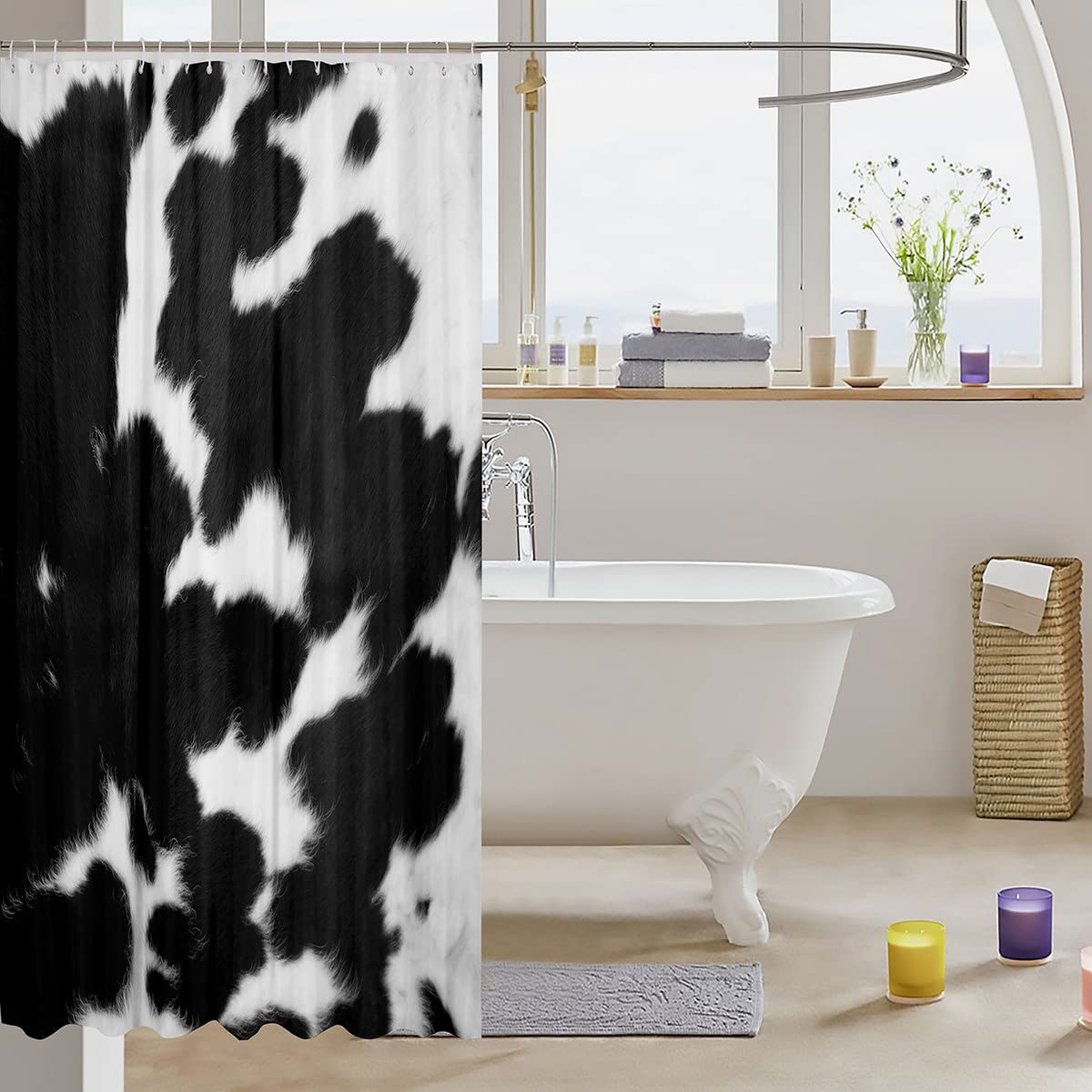 Cowhide Shower Curtain 72x72 - Western Cow Print Bathroom Decor for Farmhouse Style
