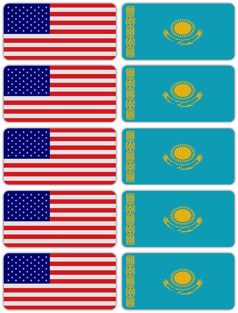 10-Pack 3M Reflective Kazakhstan & USA Flag Stickers - High Visibility Safety Decals for Hard Hats, Laptops, Bikes, Toolboxes - Perfect for Night Safety, Work Gear & Personalization