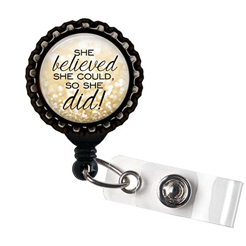 Inspirational She Believed She Could So She Did Retractable ID Badge Holder - Perfect for Nurses, Teachers & Office Professionals