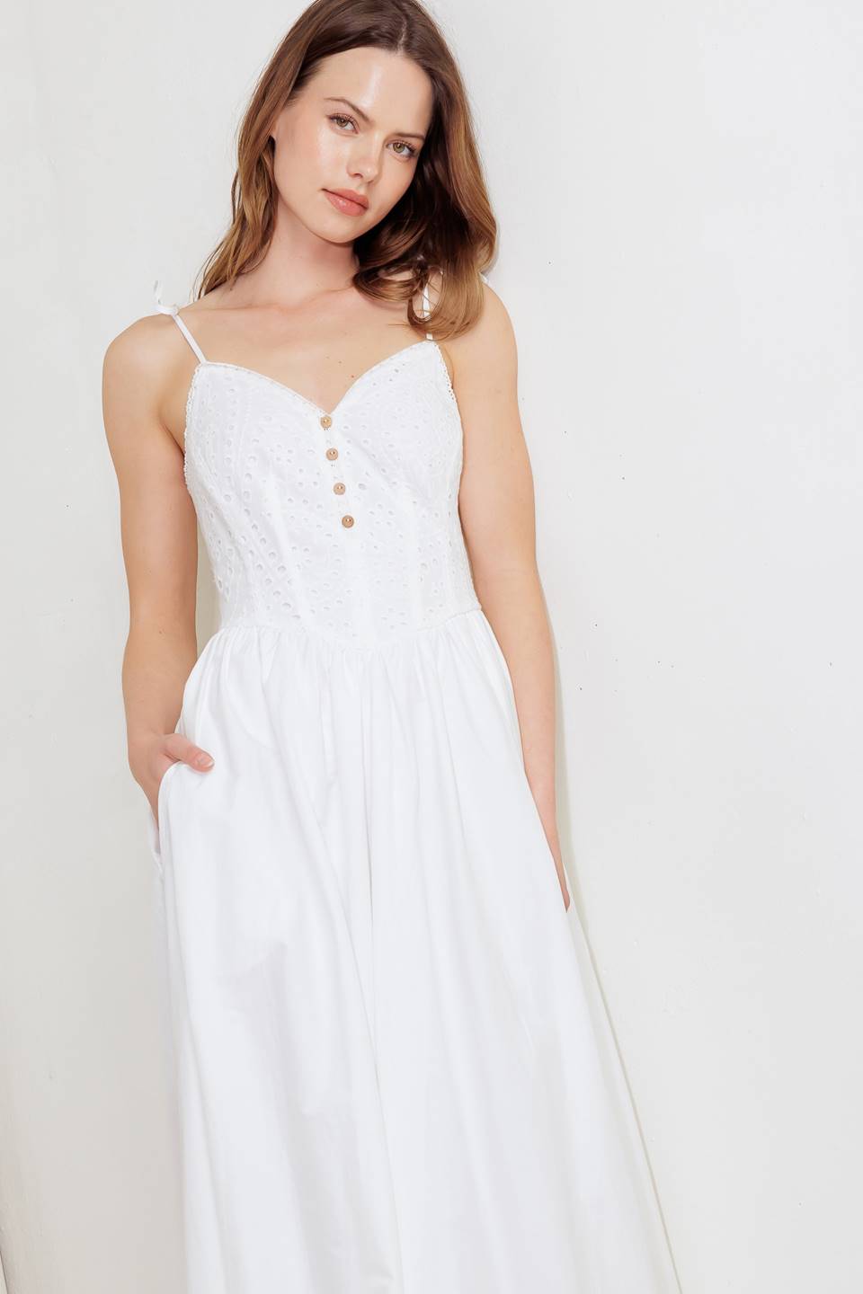 Isobelle White Eyelet Midi Dress - Floral Lace Summer Dress for Women, Perfect for Beach Vacations, Garden Parties & Date Nights