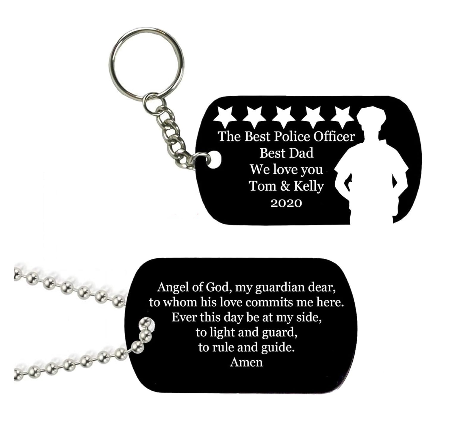 Custom Engraved Police Officer Prayer Dog Tag Keychain - Personalized Black Anodized Aluminum with Name & Date - Perfect for Law Enforcement Gifts, Memorials & Military Appreciation