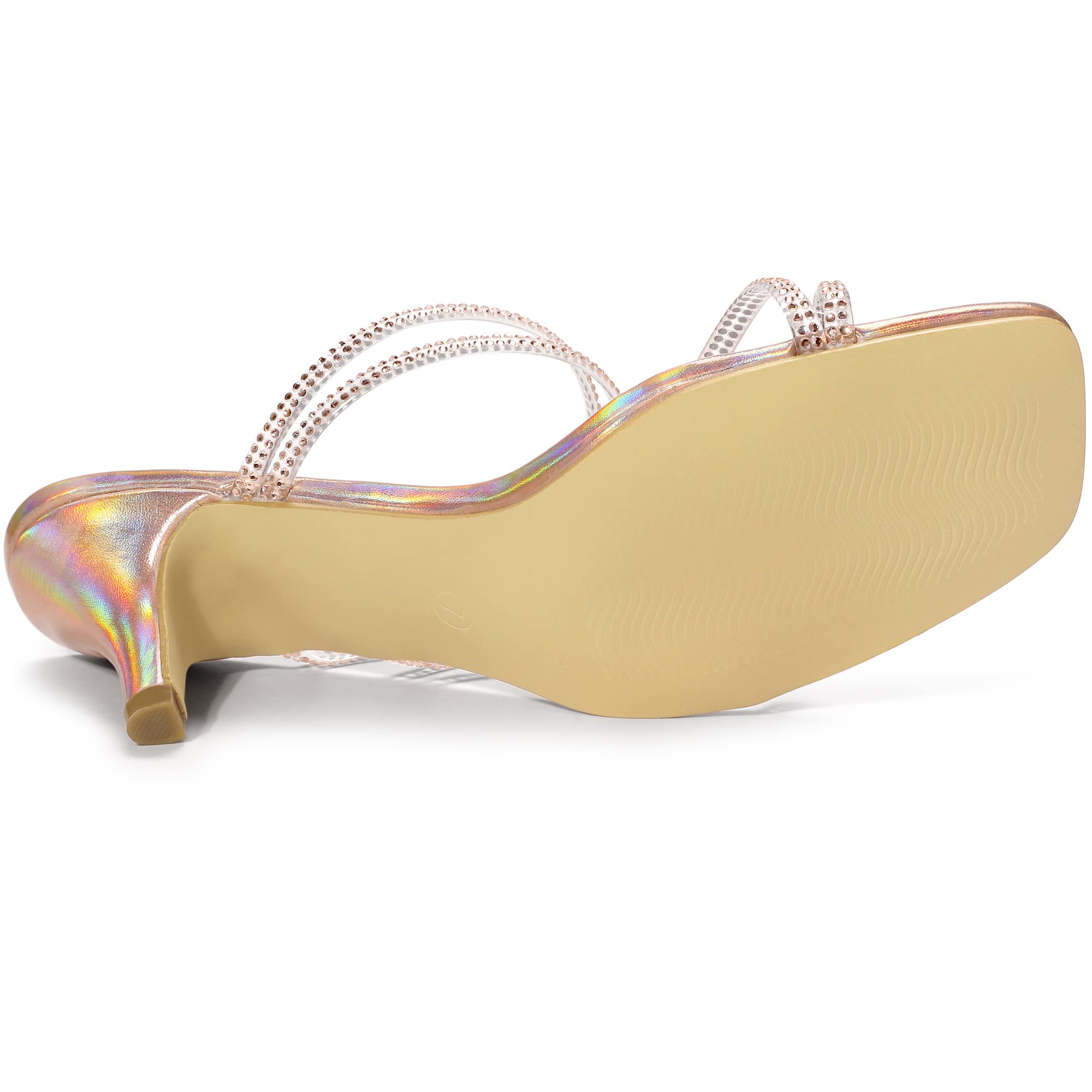 Allegra K Women's Rhinestone Strappy Kitten Heel Slide Sandals - Elegant Dressy Heels for Parties, Weddings & Evening Events