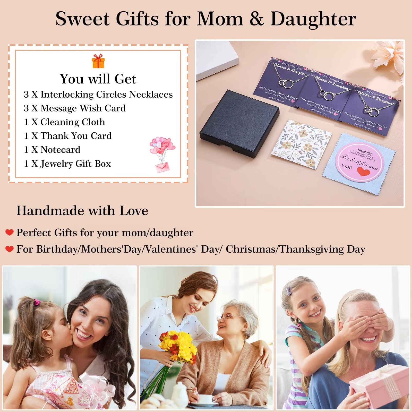 STORUP Mother Daughter Necklace Set - Sterling Silver Circle Pendant Jewelry for Mom & Kids - Birthday Gifts for Women, Best Friend, Sister - Perfect for Anniversaries, Valentine's Day & Family Bonding Moments