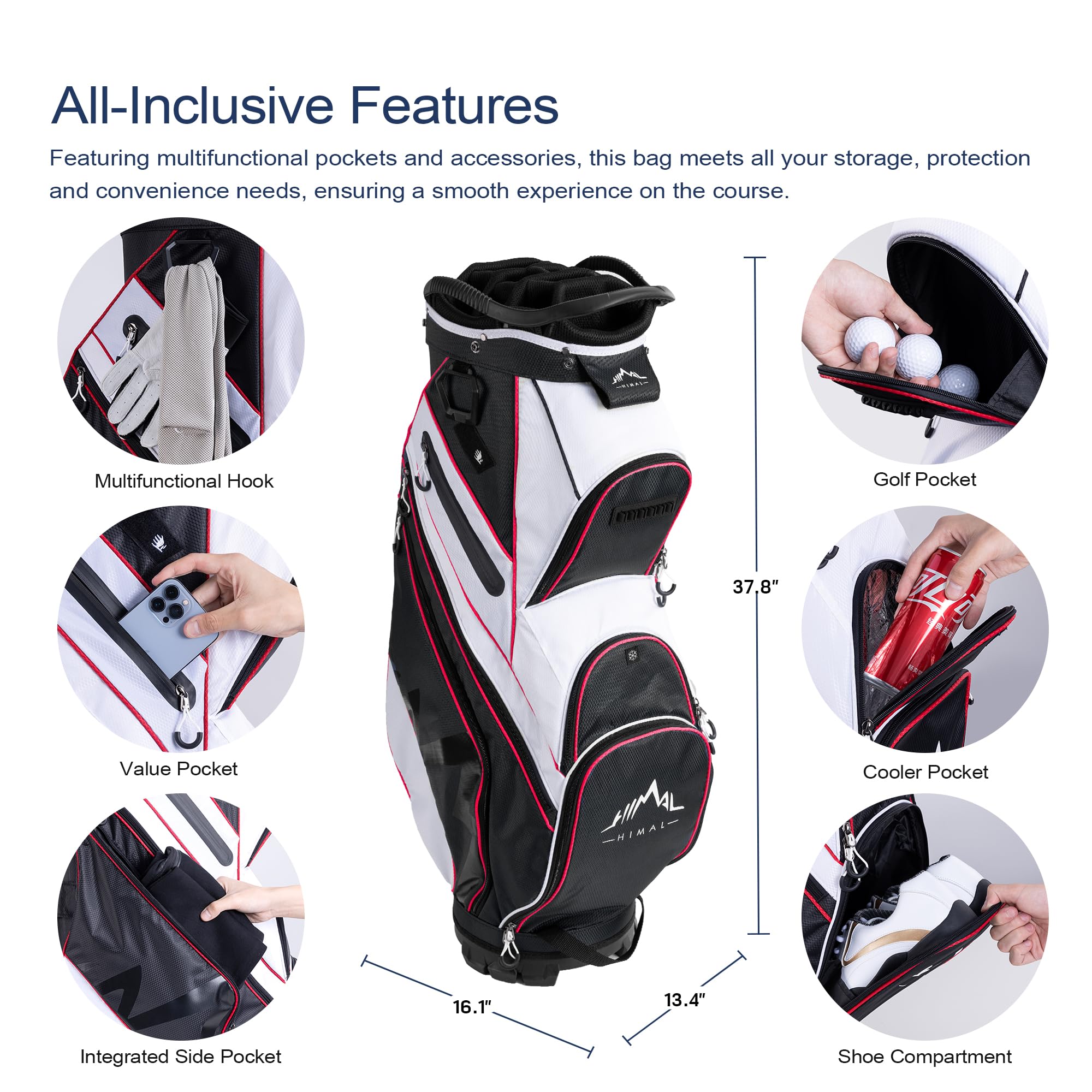 14-Way Golf Cart Bag with Organizer Divider & Rain Cover - Premium Golf Stand Bag for Men & Women - Perfect for Golf Course, Driving Range & Travel