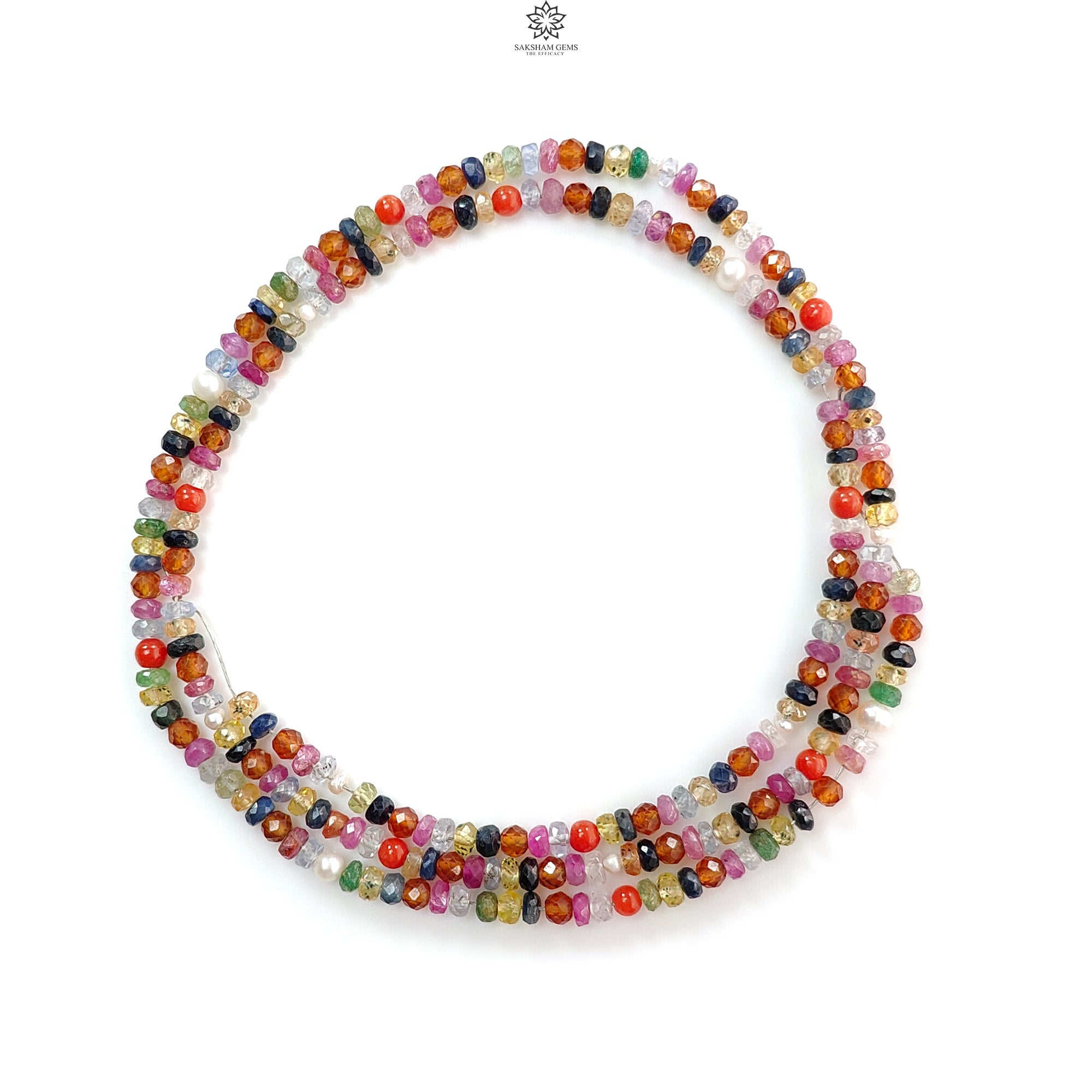 Natural Precious Gemstone NAVRATNA Multi Sapphire Round Pearl Coral Hessonite Emerald Ruby Loose Beads - 41.30cts, 3mm-3.5mm, 18 Faceted for Jewelry Making, Meditation & Spiritual Healing