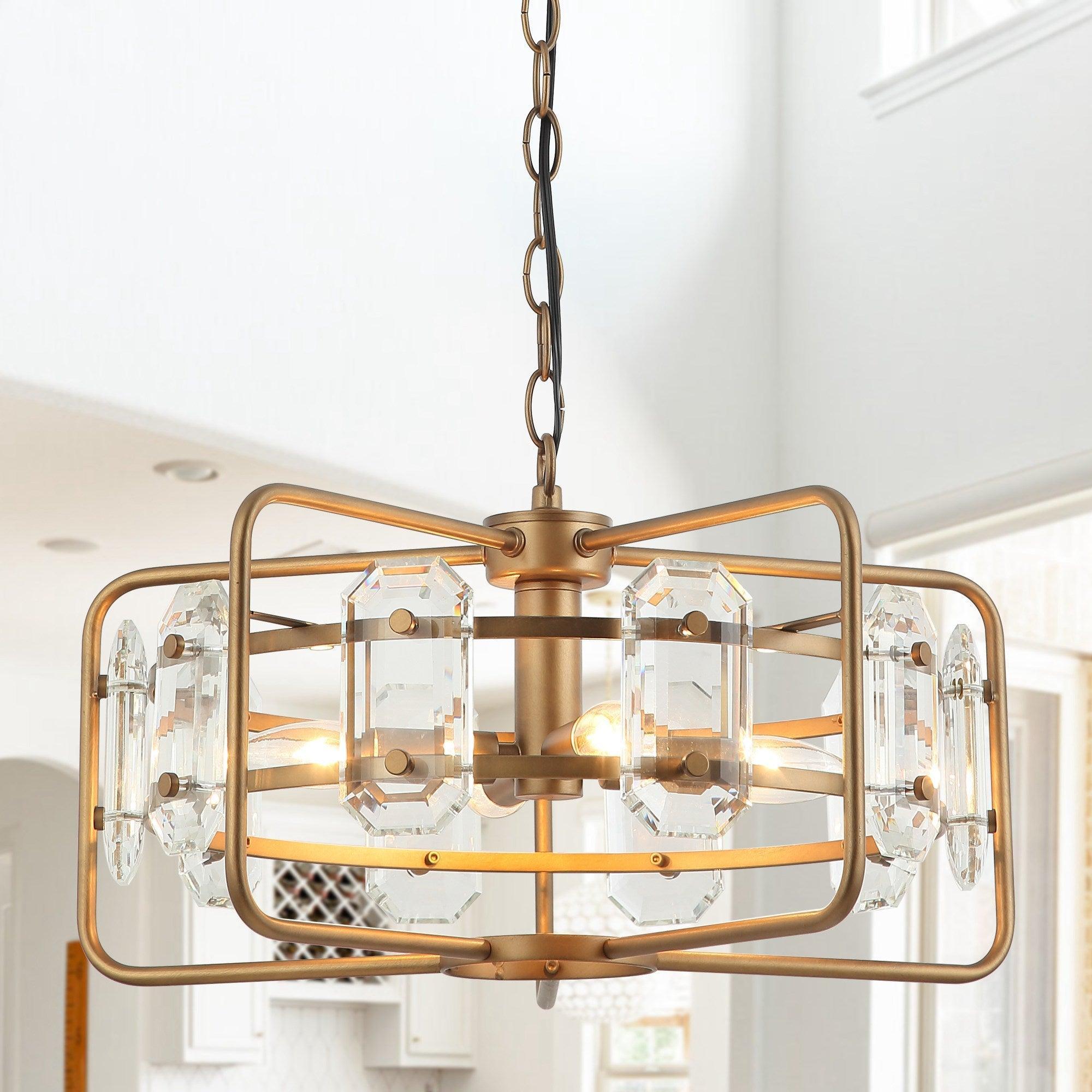 4-Light Modern Crystal Pendant Light Fixture - Gold or Black Finish - Perfect for Dining Room, Living Room, or Bedroom Ceiling Lighting