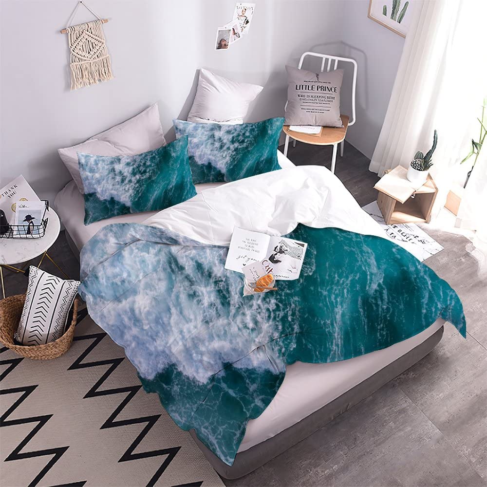 3D Ocean Themed Printed Duvet Cover Set - Ultra Soft Microfiber Bedding with Zipper Closure (140x200cm) - Perfect for Coastal Decor, Beach House Bedrooms & Nautical Theme Rooms