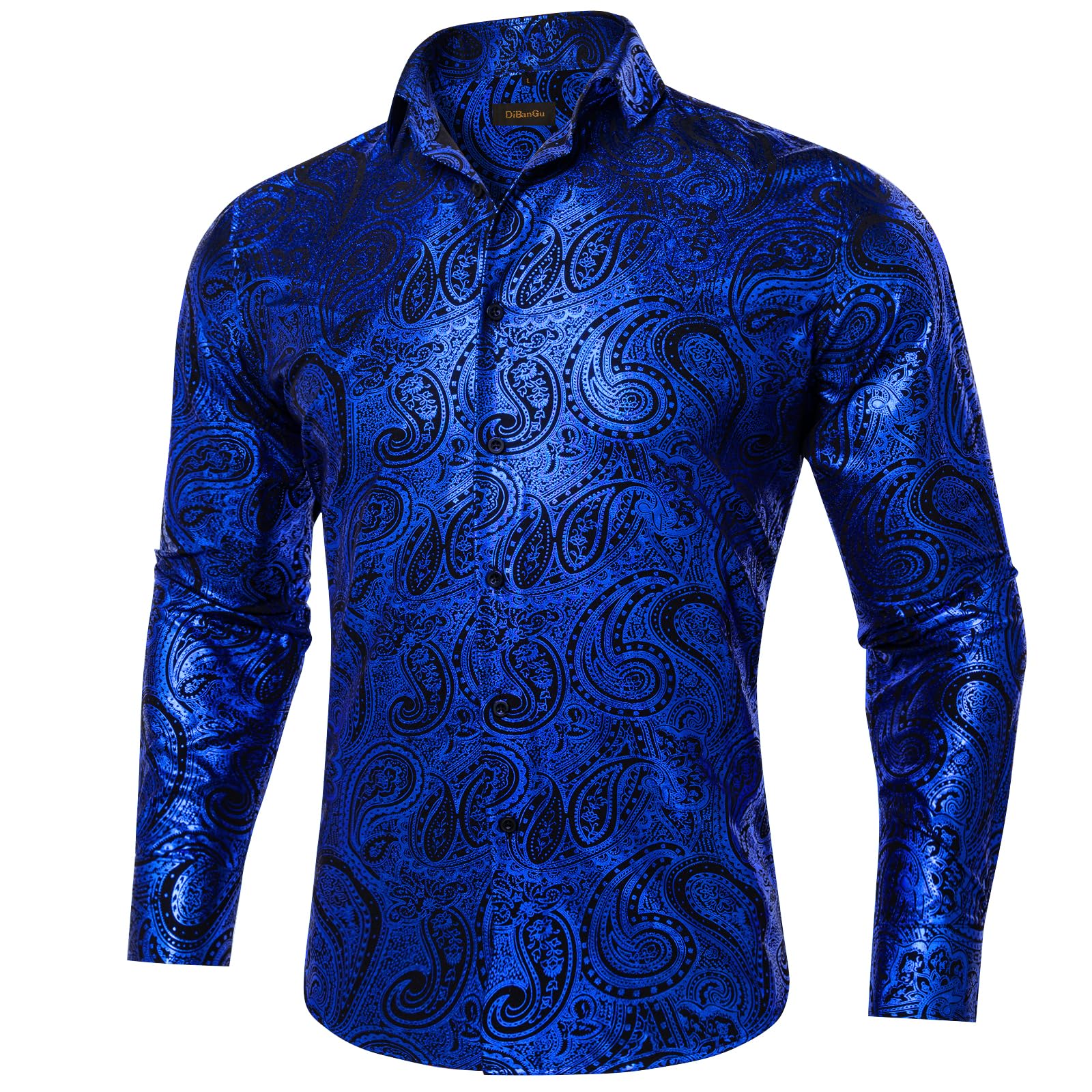 DiBanGu Men's Paisley Print Dress Shirt - Luxury Long Sleeve Button Down Shirt for Wedding, Prom & Formal Events | Regular Fit Shiny Business Casual Shirt for Office, Party & Special Occasions