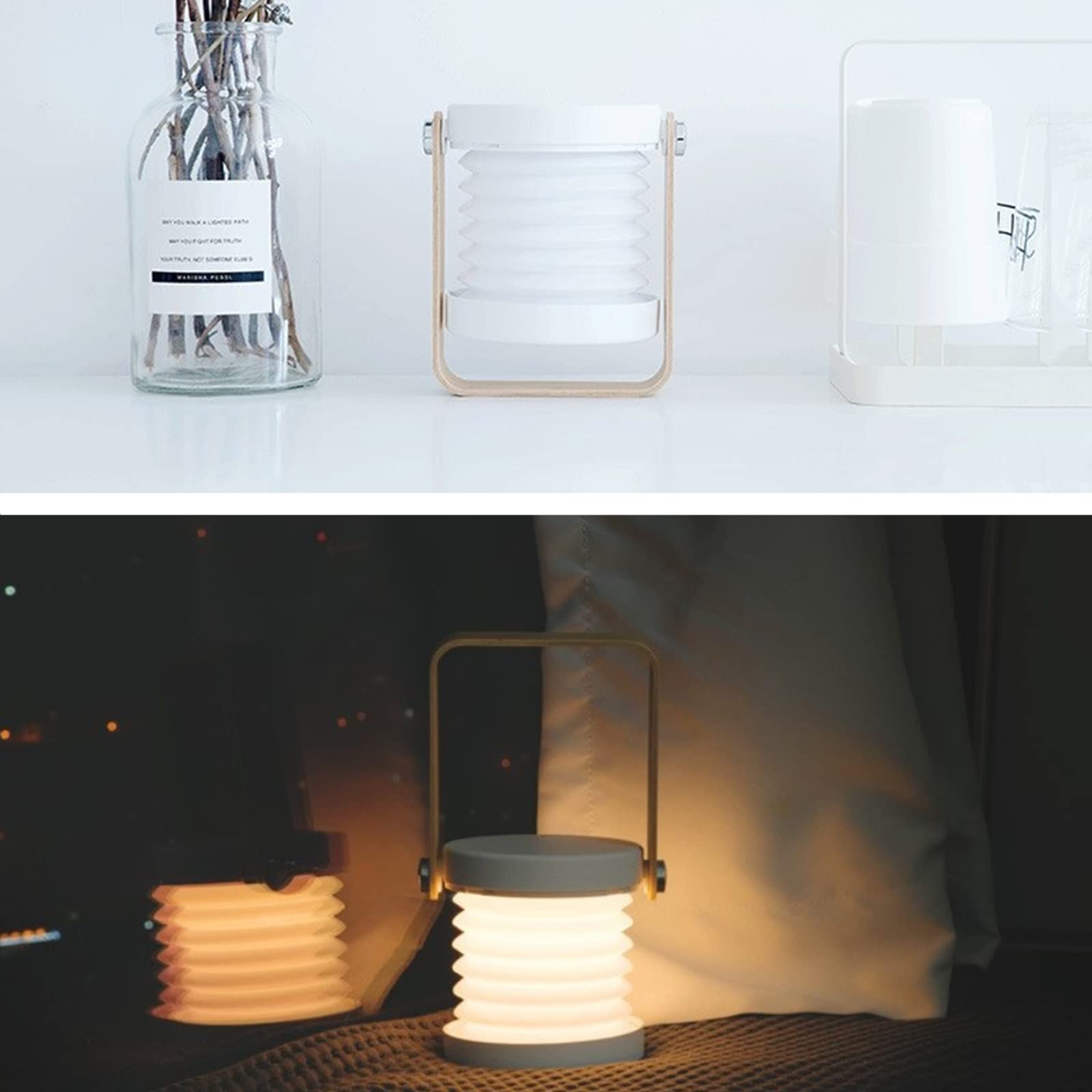 ALLOMN Folding Table Lamp - 3-Level Dimmable LED Reading Light with USB Charging, Portable Telescopic Night Light & Wooden Handle | Perfect for Bedside Reading, Camping, and Emergency Lighting