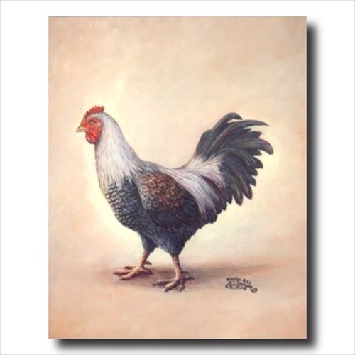 Exotic Country Farm Black and White Chicken Folk Animal Art Print - Framed Wall Decor for Farmhouse, Country Kitchen & Rustic Home Decor