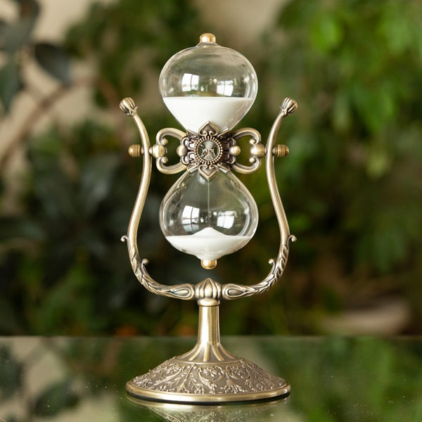 Vintage Rotating Hourglass with Black or White Sand - Decorative Desk Accessory for Home Office & Meditation Space
