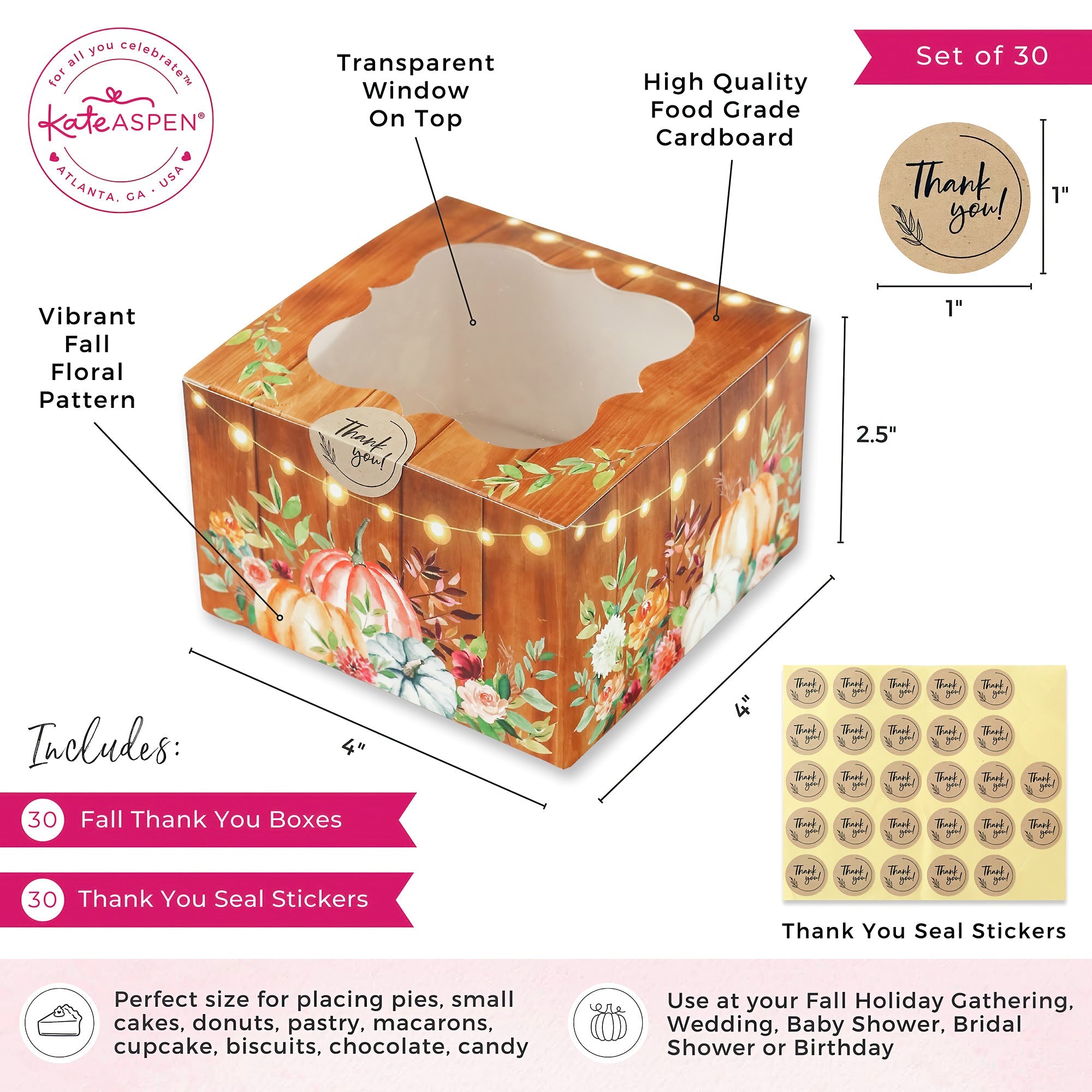 Premium Fall-Themed Cookie Boxes with Clear Window & Seal Sticker - 30-Pack for Autumn Treats, Holiday Gifts & Party Favors - Perfect for Thanksgiving, Halloween & Seasonal Baking Packaging