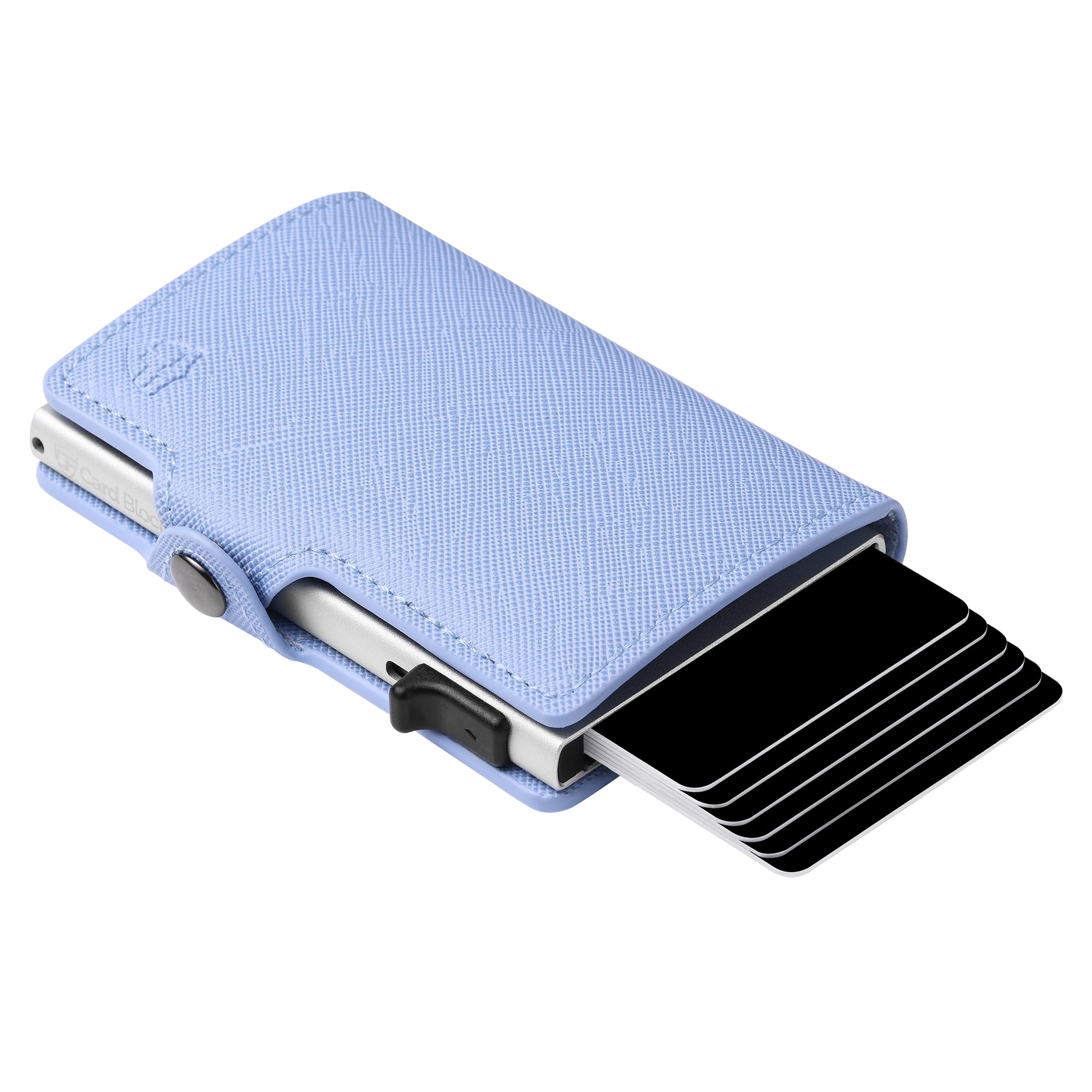 RFID Blocking Slim Minimalist Credit Card Holder for Women - Light Blue PU Saffiano Leather Wallet | Secure & Stylish Card Organizer for Everyday Use, Travel & Business