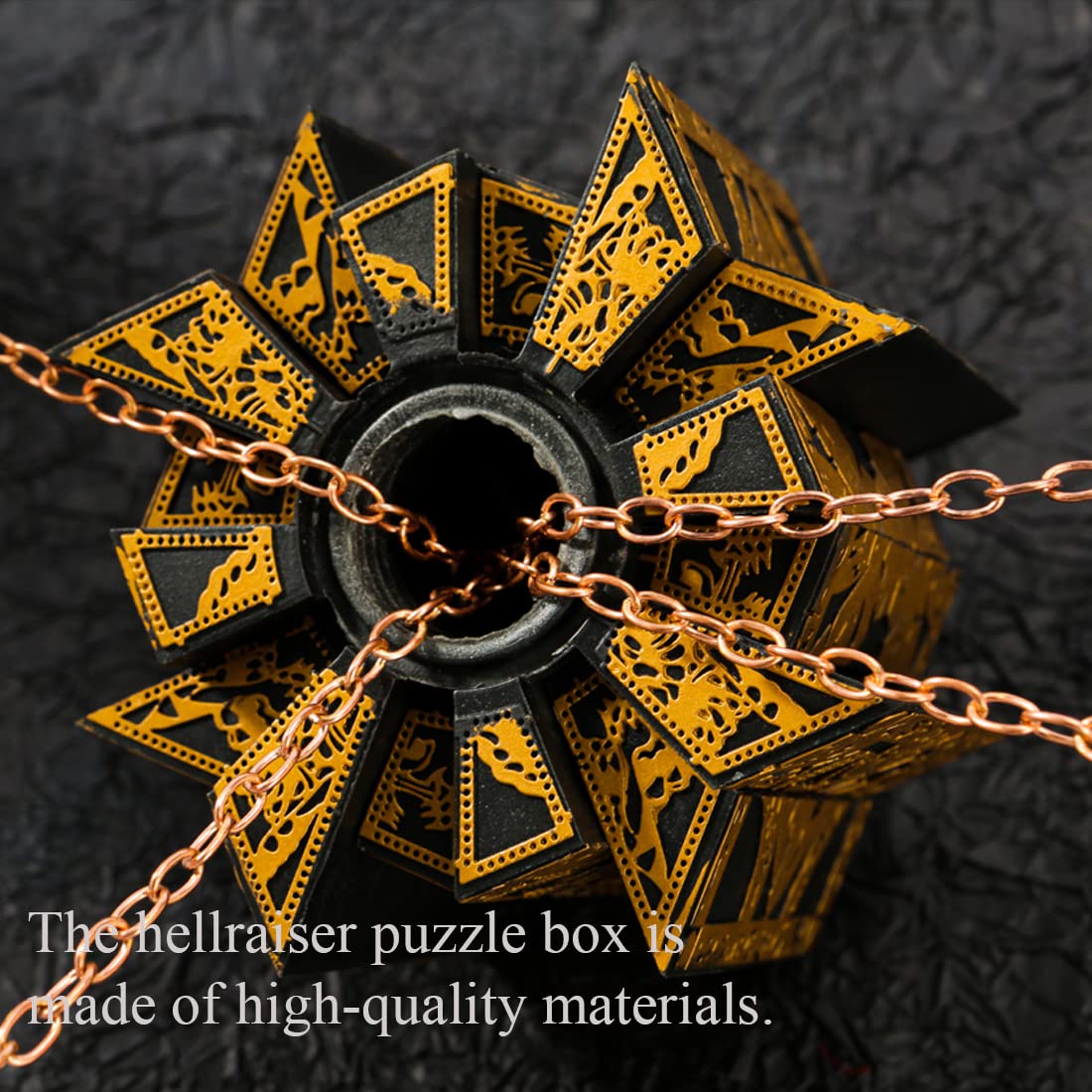 Hellraiser Puzzle Box - Detachable Deformation with Chains & Base, Lament Configuration Horror Movie Prop - Full Functional Puzzle Box for Collectors, Model Decoration & Cosplay Scenes