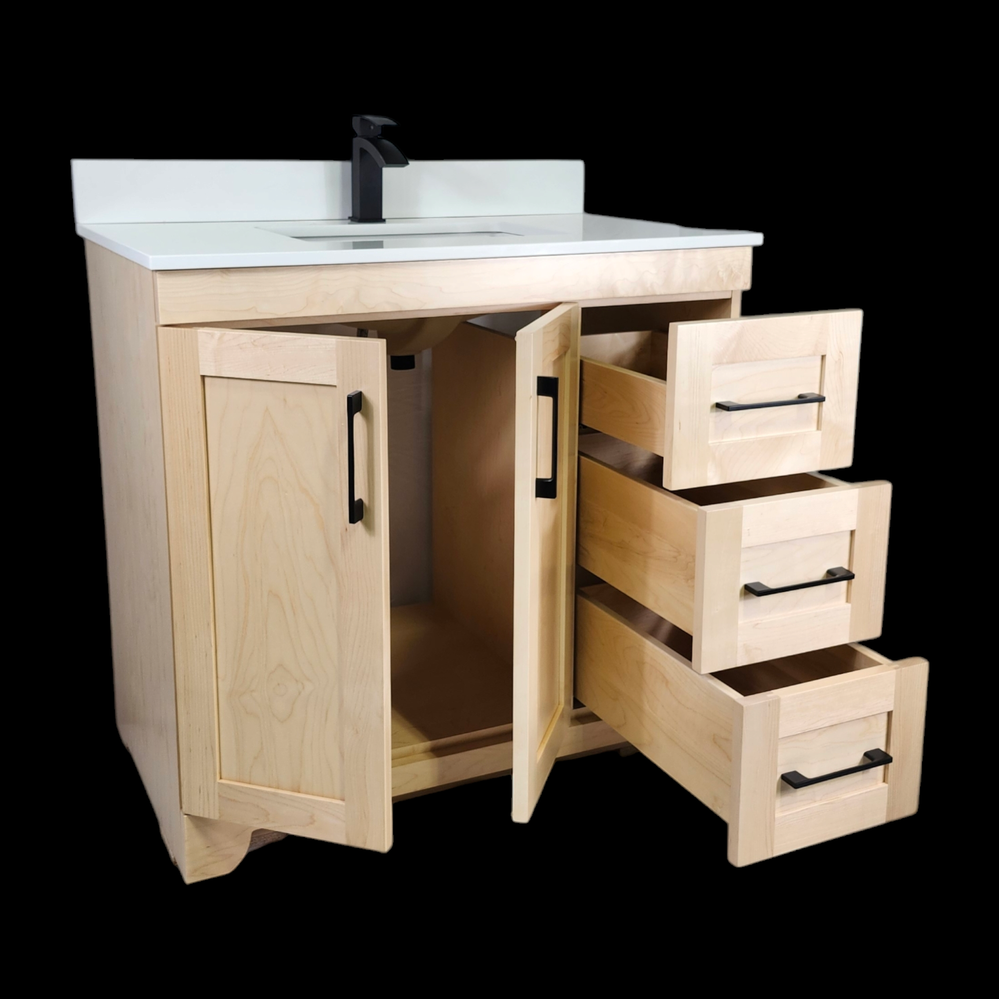 Natural Stain Bathroom Vanity with Quartz Countertop - 36