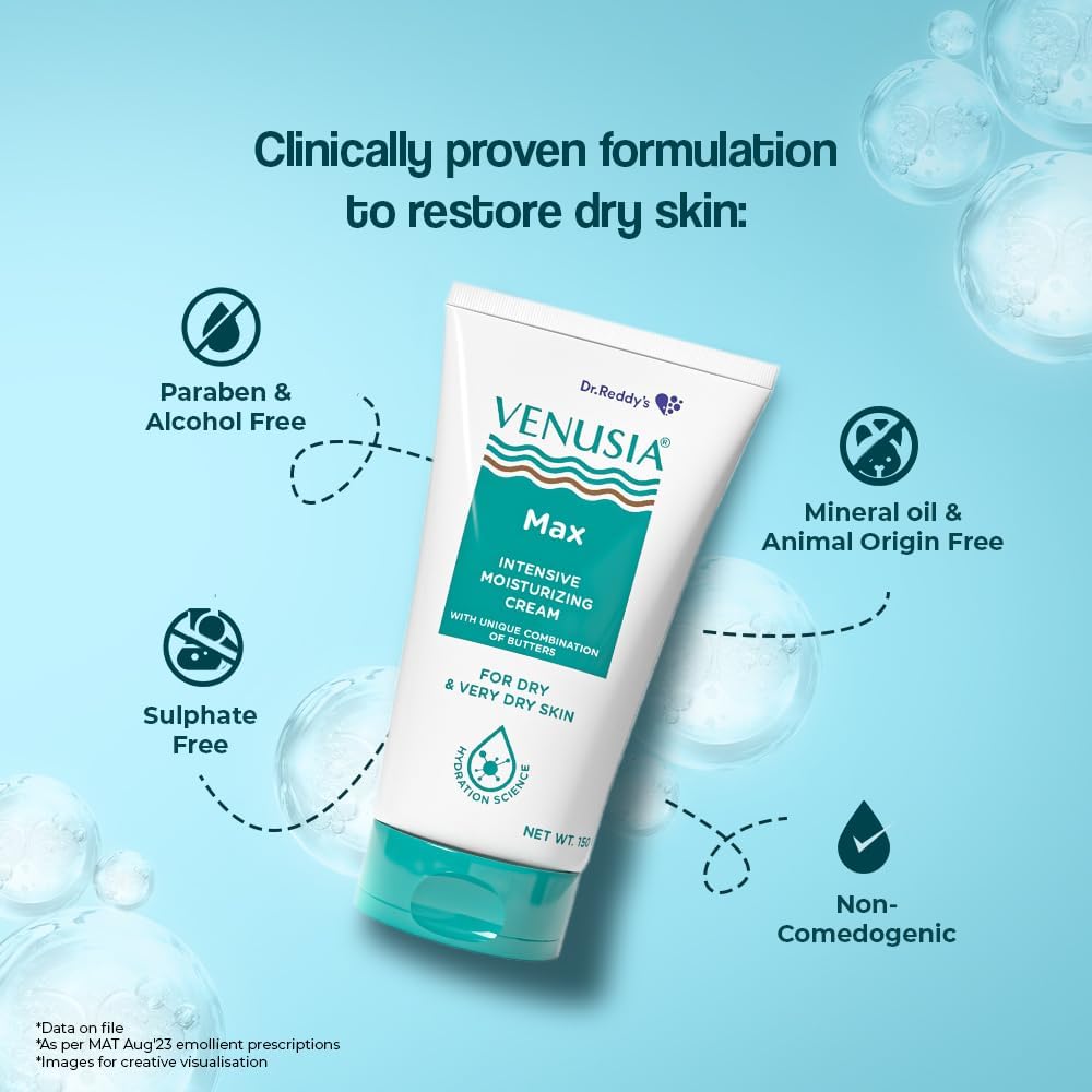 Venusiaaa Max Intensive Moisturizing Cream for Dry to Very Dry Skin - 5.29oz Deep Hydration Face & Body Cream - Perfect for Winter Care, Eczema Relief & Nighttime Skincare Routine