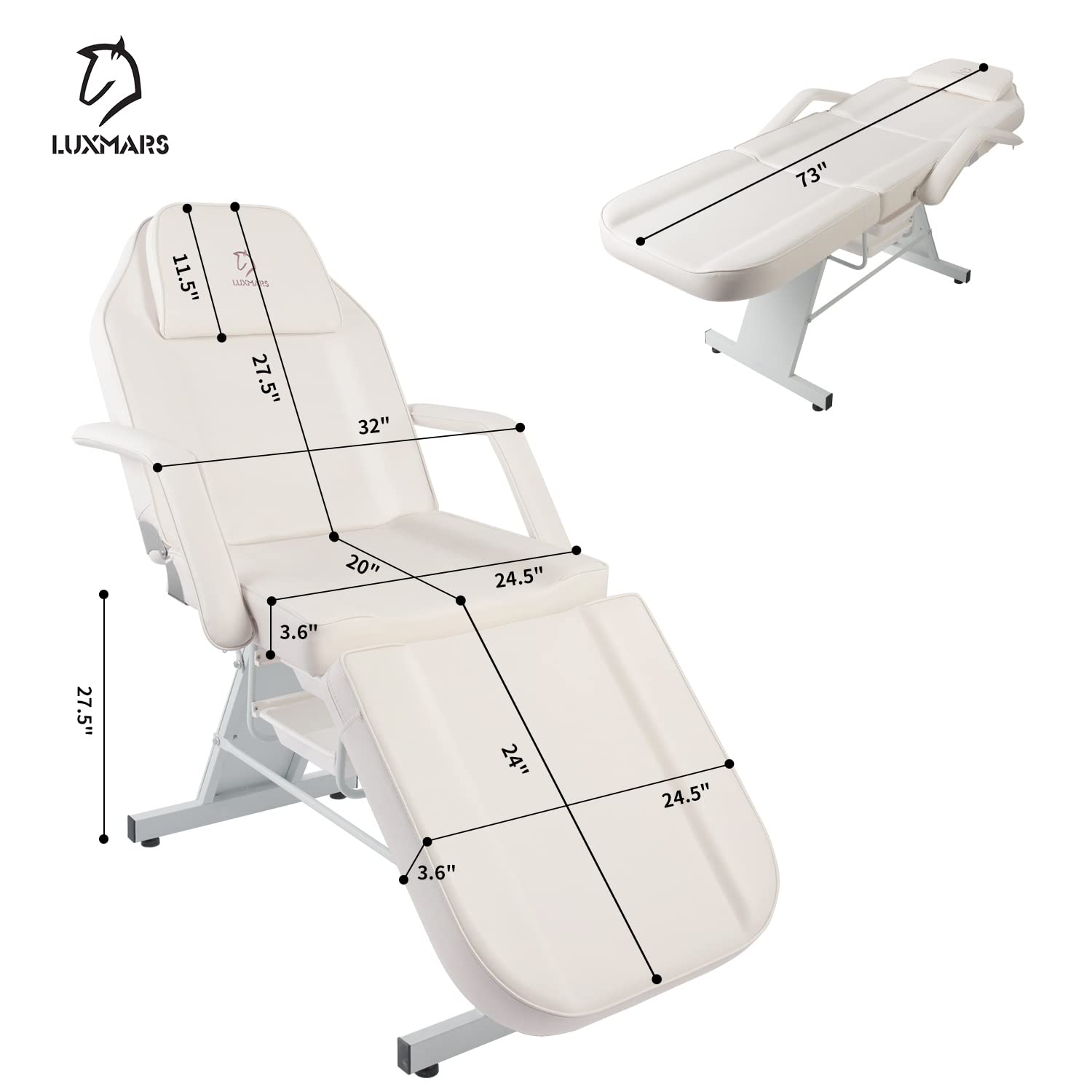 Professional Hydraulic Facial Massage Chair with Adjustable Stool - Tattoo, Lash & Beauty Spa Bed for Salon & Home Use - White