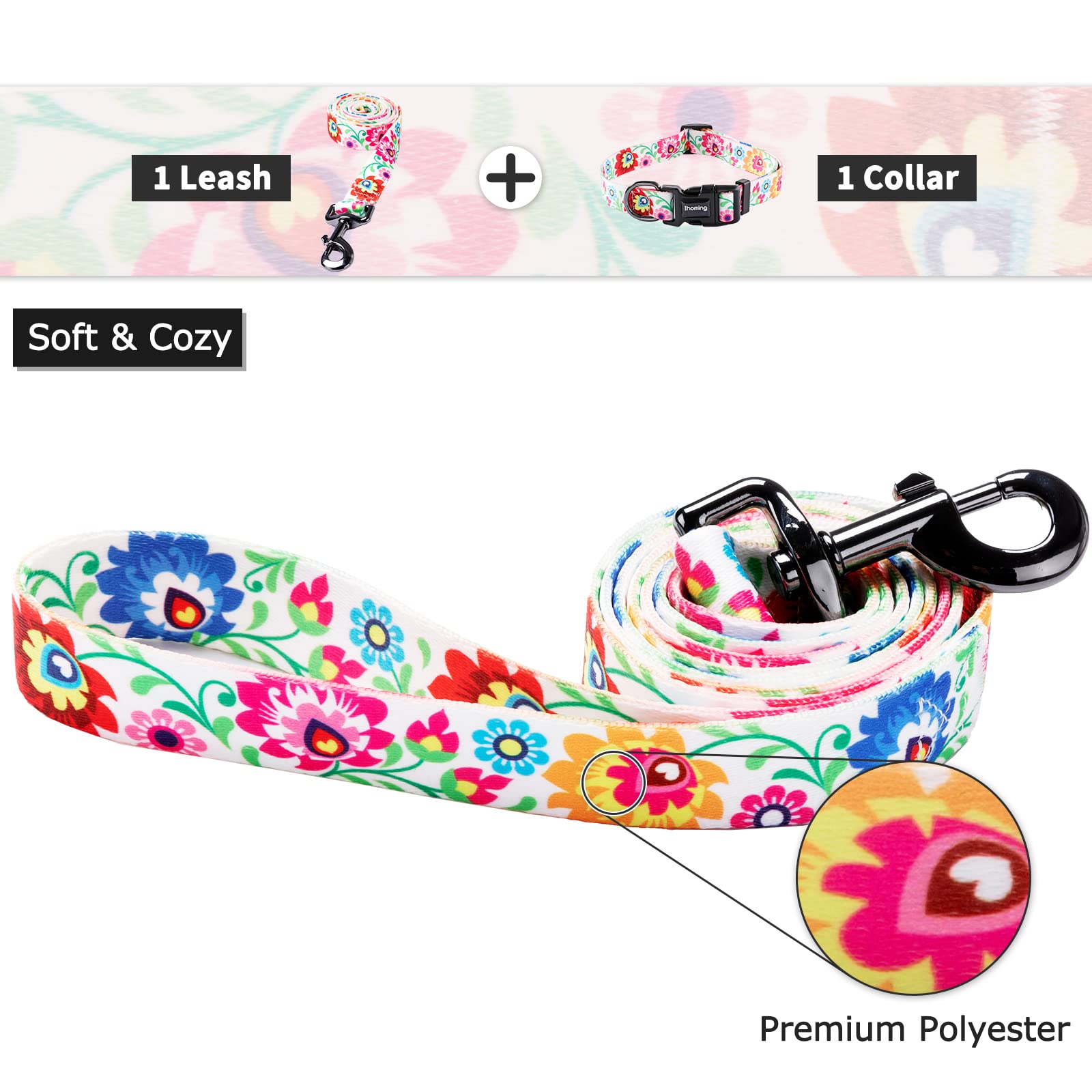 Ihoming Puppy Collar and Leash Set - White Floral Design for Small Dogs & Cats (XS, Up to 10LBS) - Perfect for Outdoor Walking, Running & Training - Ideal for Puppies, Kittens & Pet Fashion Lovers