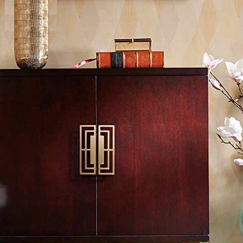 6Pcs Gold Brushed Drawer Handles Pulls - Modern Chinese Auspicious Pattern Cabinet Knobs, 32mm Double Hole Golden Copper Handles for Closet, TV Stand, Dresser & Furniture Hardware (Home Decor Upgrade)