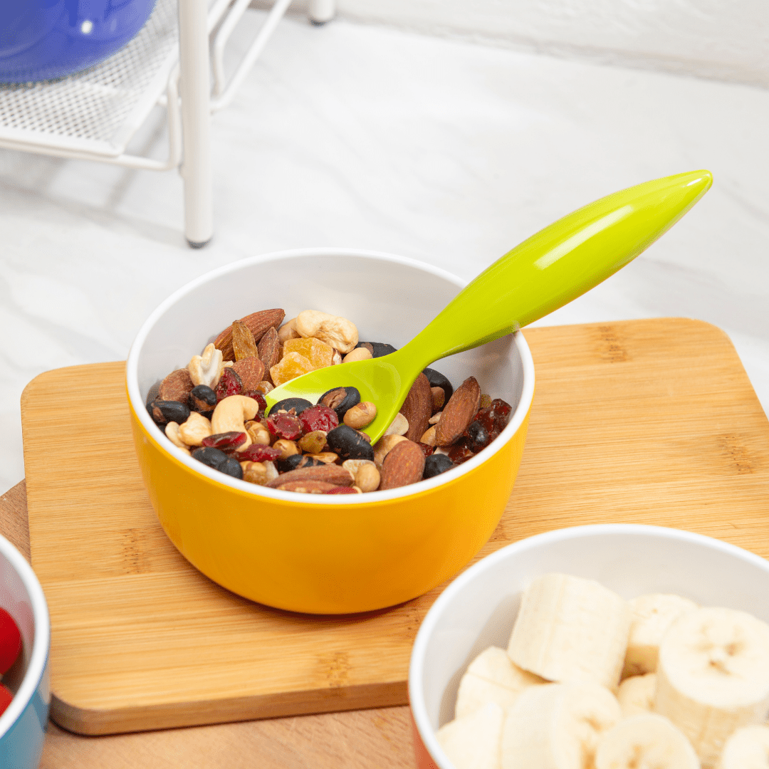 Bzyoo ColorPop Melamine Spoon Set – 6 Vibrant Colorful Plastic Spoons for Kitchen, Picnic, Camping & Outdoor Dining