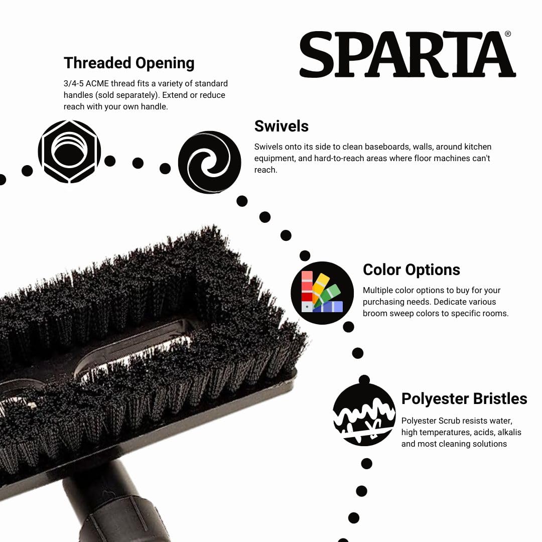 SPARTA 3638831EC03 8-Inch Black Polyester Rectangle Scrub Brush - Heavy Duty Floor Cleaning Brush with Swivel Head for Tile, Grout, Concrete & Hard Surfaces - Perfect for Kitchen, Bathroom, Garage & Outdoor Use