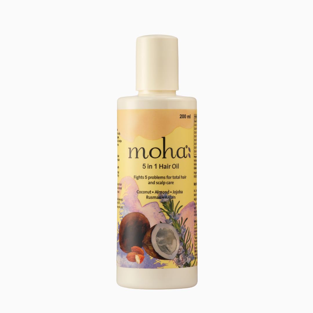 moha: 5-in-1 Ayurvedic Hair Growth Oil with Coconut, Almond & Argan Oils - Clinically Proven to Reduce Hair Fall & Promote Growth (200ml) | Perfect for Daily Hair Care, Scalp Massage & Damaged Hair Treatment