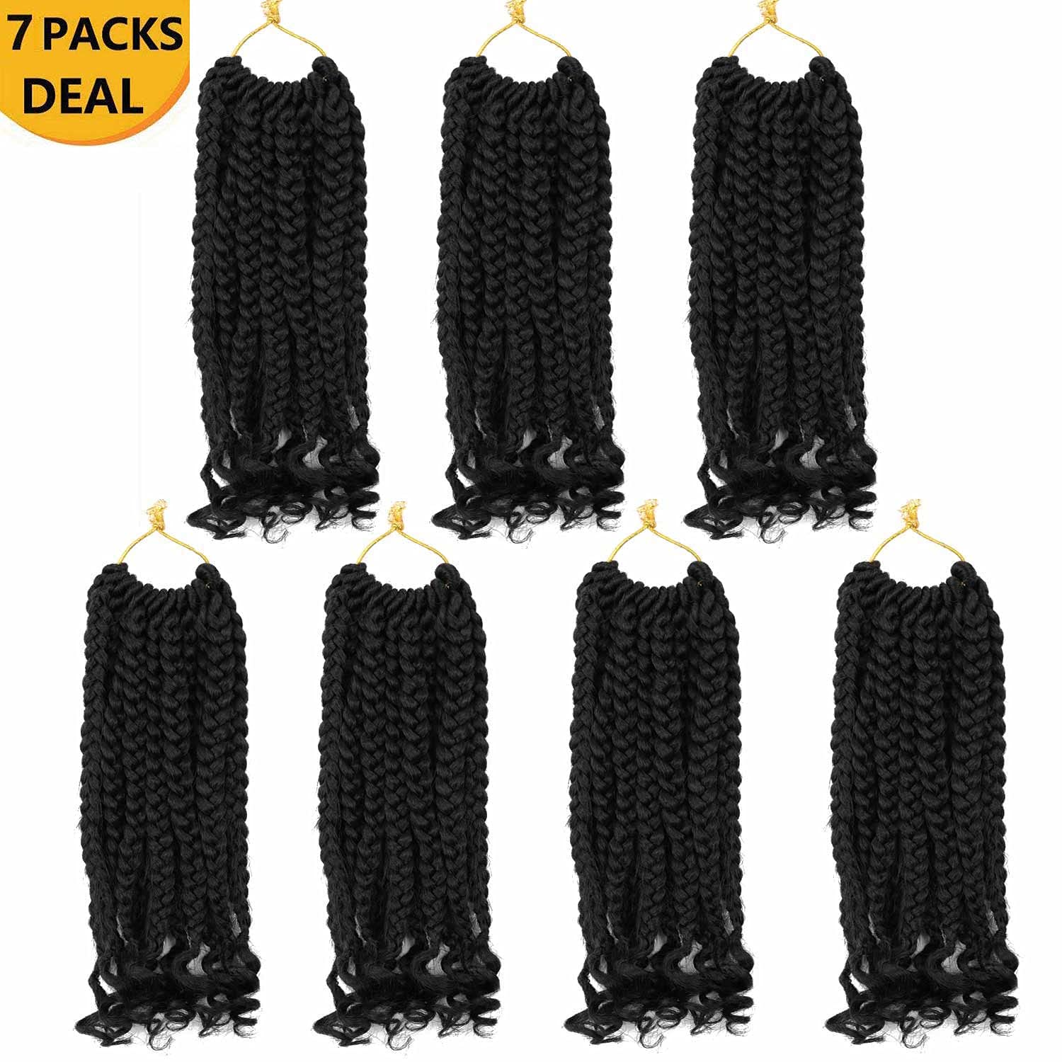 7 Packs Crochet Box Braids with Curly Ends - 10 Inch Synthetic Crochet Braiding Hair for Black Women (1B Color) - Perfect for Protective Styles, Twist Outs & Everyday Wear