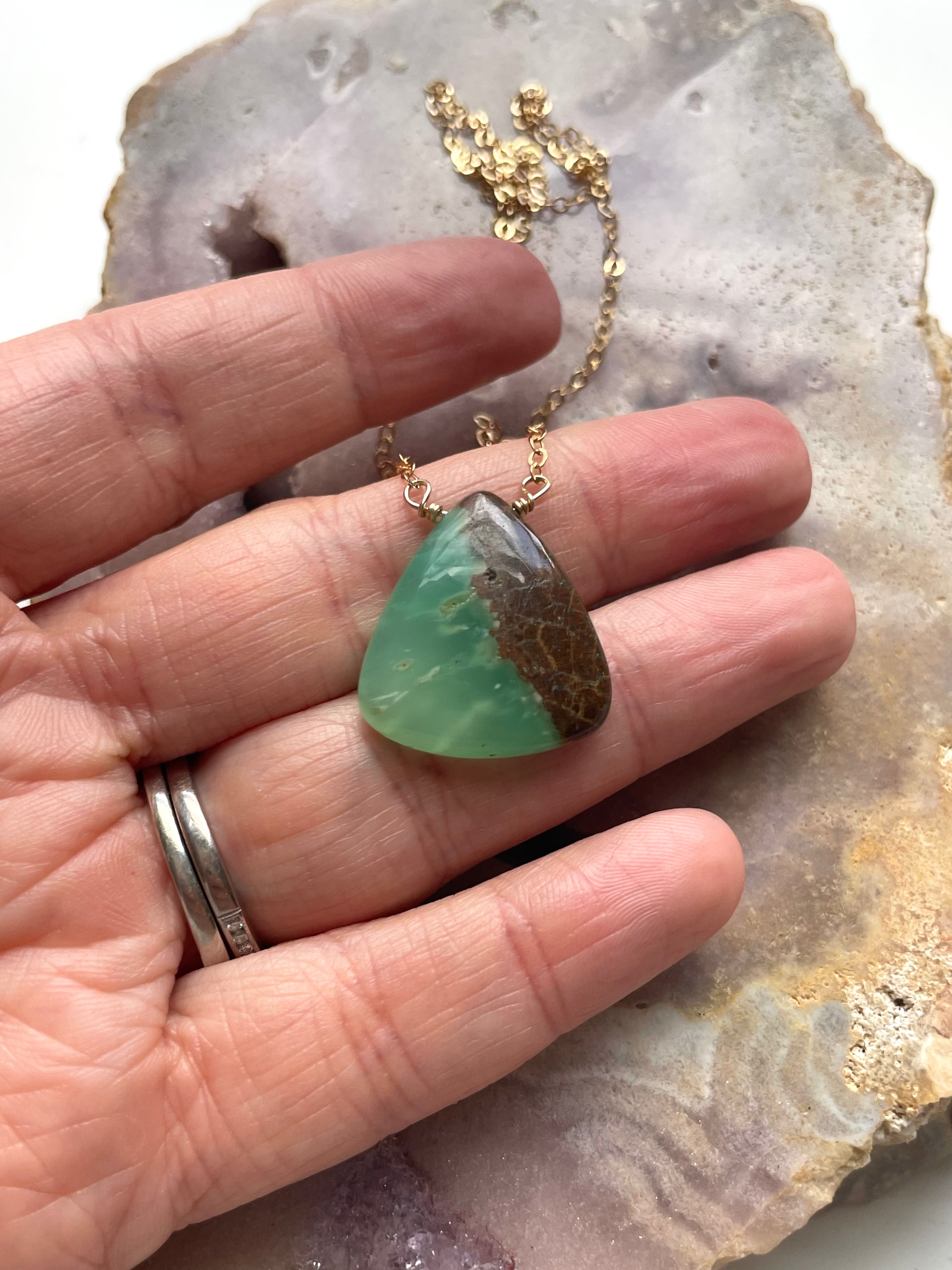 Natural Chrysoprase Gemstone Pendant Necklace - 16