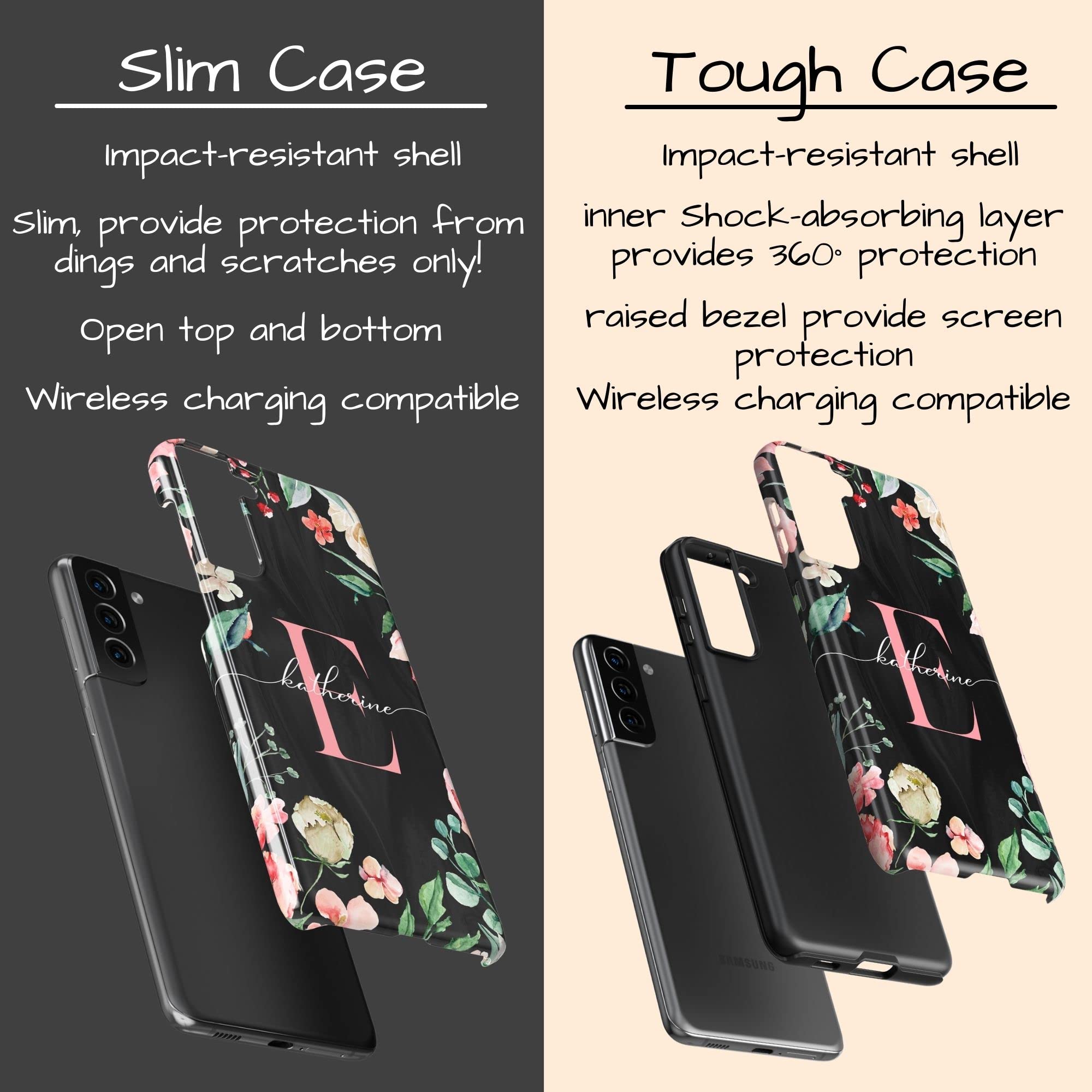 Personalized Monogram Rose Design Phone Case - Compatible with Samsung Galaxy S25 Plus/S24 Ultra/S23/S22/S21/S20/S10/S9/S8/Note 20/10 - Perfect Gift for Valentine's Day, Anniversary & Special Occasions