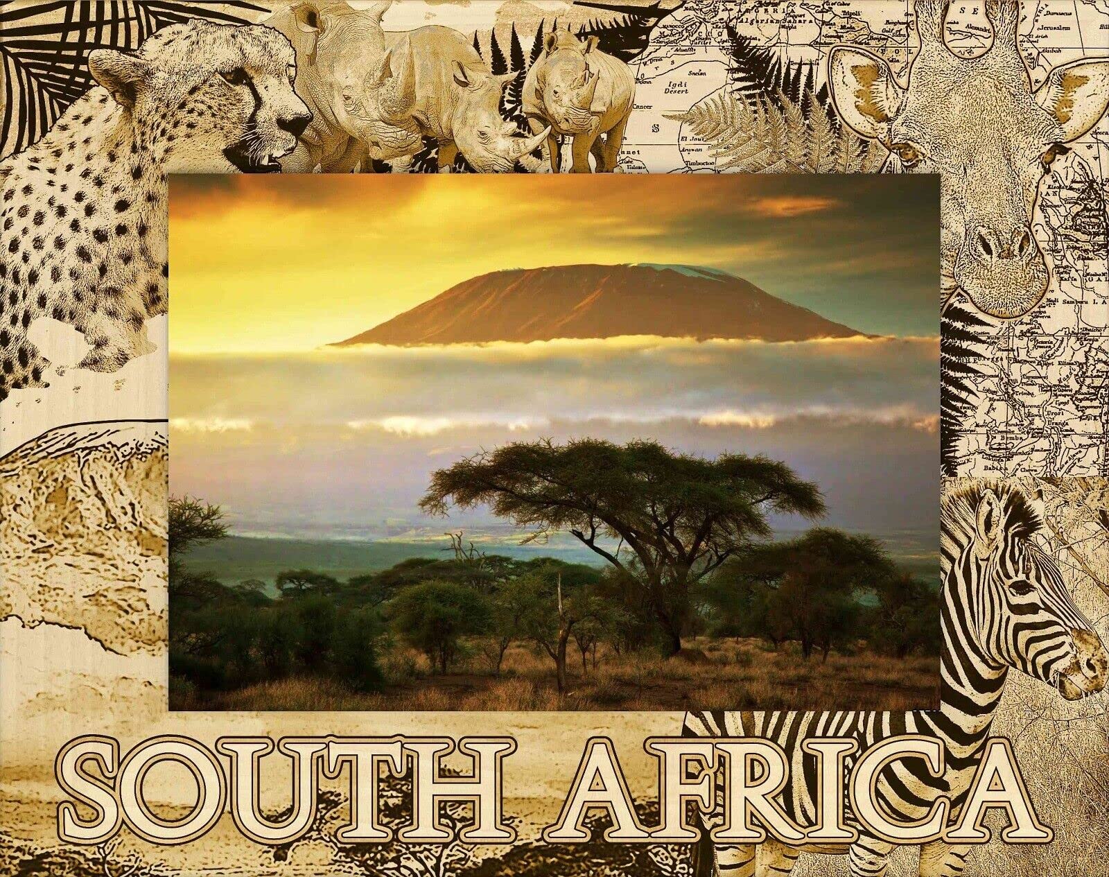 Laser Engraved Wood Picture Frame - Saddle Mountain Souvenir from South Africa (5x7 inches) - Perfect for Landscape Photos, Home Decor & Gift Giving