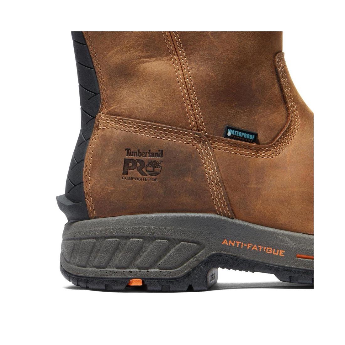 Helix HD Composite Toe Waterproof Pull-On Work Boots for Men - Slip Resistant Safety Shoes for Construction, Warehouse & Outdoor Work (Brown)