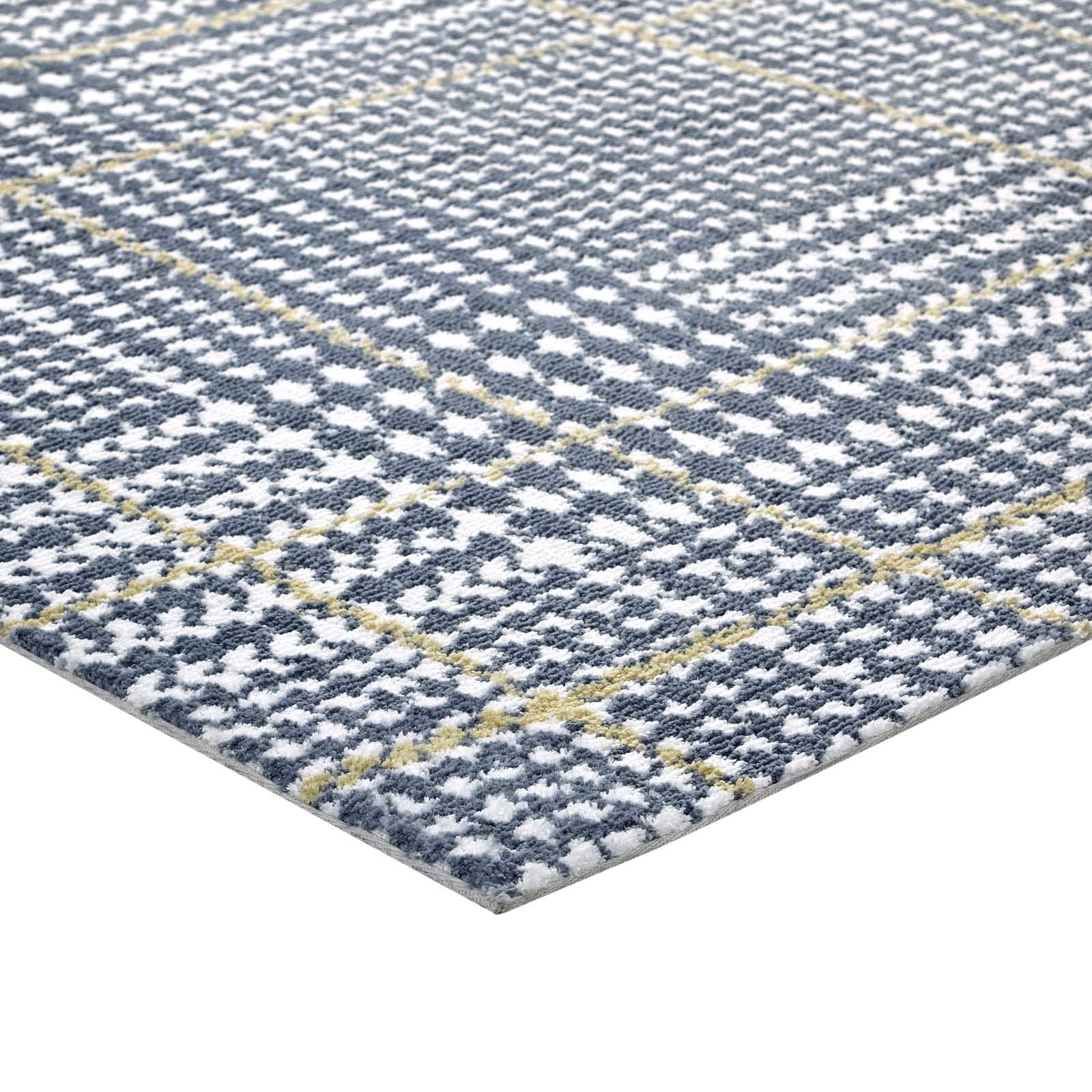 Modern Contemporary Urban Design Blue Area Rug - Non-Slip Living Room Carpet Runner for Lounge & Bedroom - Soft Fabric Floor Mat for Home Decor
