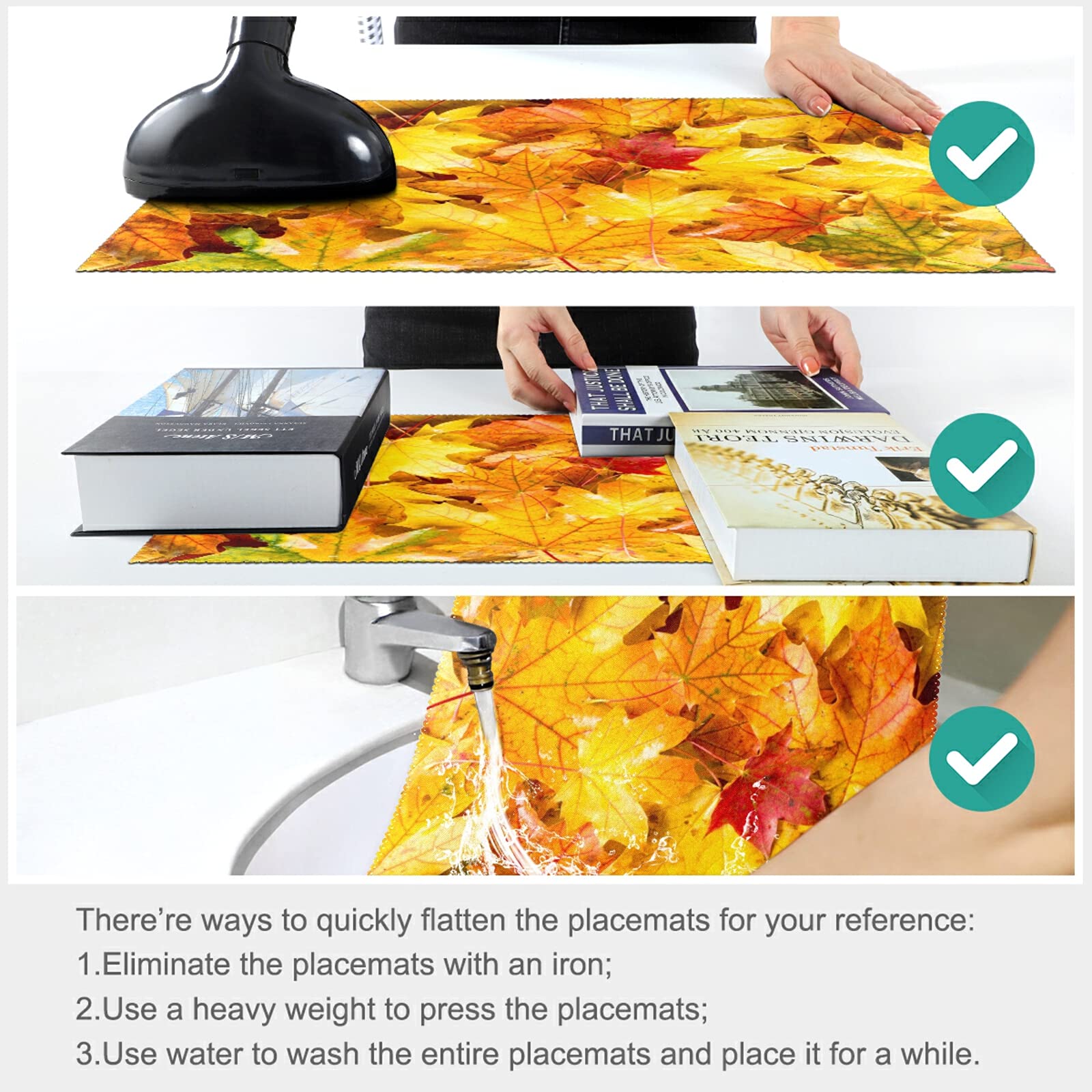 Thanksgiving Maple Leaf Placemats Set of 4 - Non-Slip Heat-Resistant Washable Table Mats for Kitchen & Dining - 12