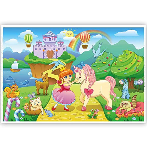 Klean Kids Princess & Unicorn Disposable Placemats (40 Pack) - Fun & Hygienic Table Mats for Toddlers & Babies - Perfect for Restaurants, Travel & Home Dining Protection