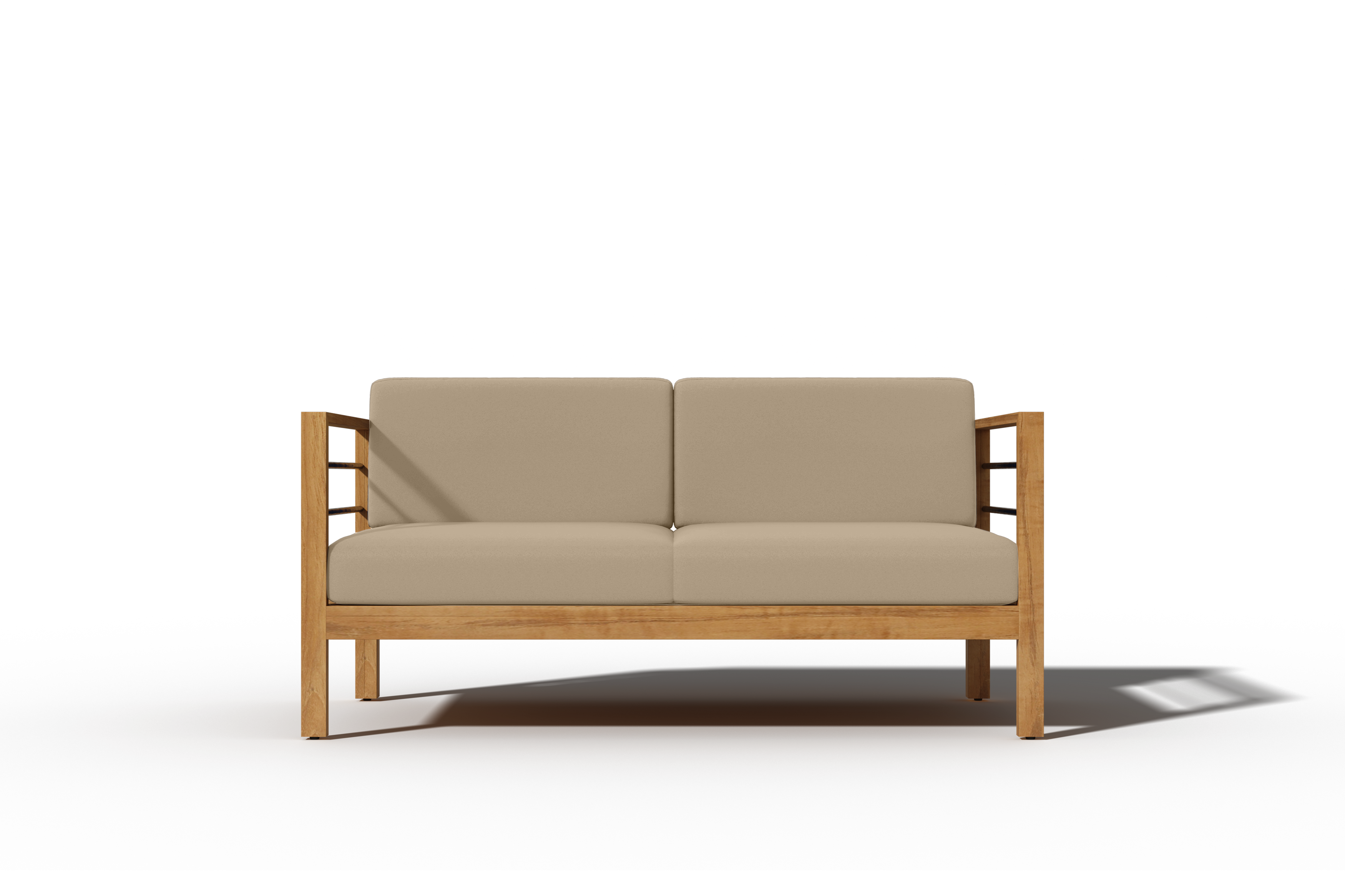 Leon 4-Piece Teak Outdoor Patio Deep Seating Set with Sunbrella Fawn Cushions – Durable All-Weather Furniture for Backyard, Garden & Poolside Relaxation