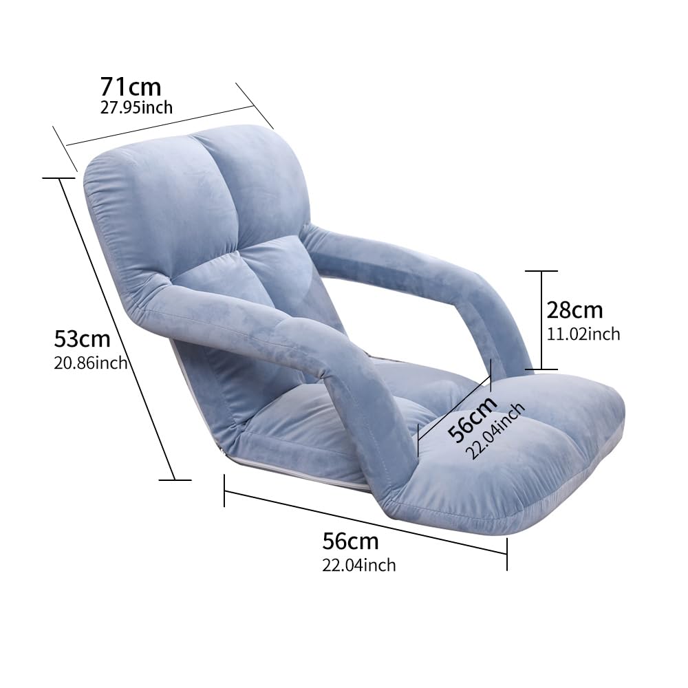 WoodShine Adjustable 6-Position Padded Floor Chair with Arms - Foldable Floor Seating Pillow for Gaming, Meditation & Reading - Ergonomic Back Support - Morandi Blue - Perfect for Small Spaces & Home Office