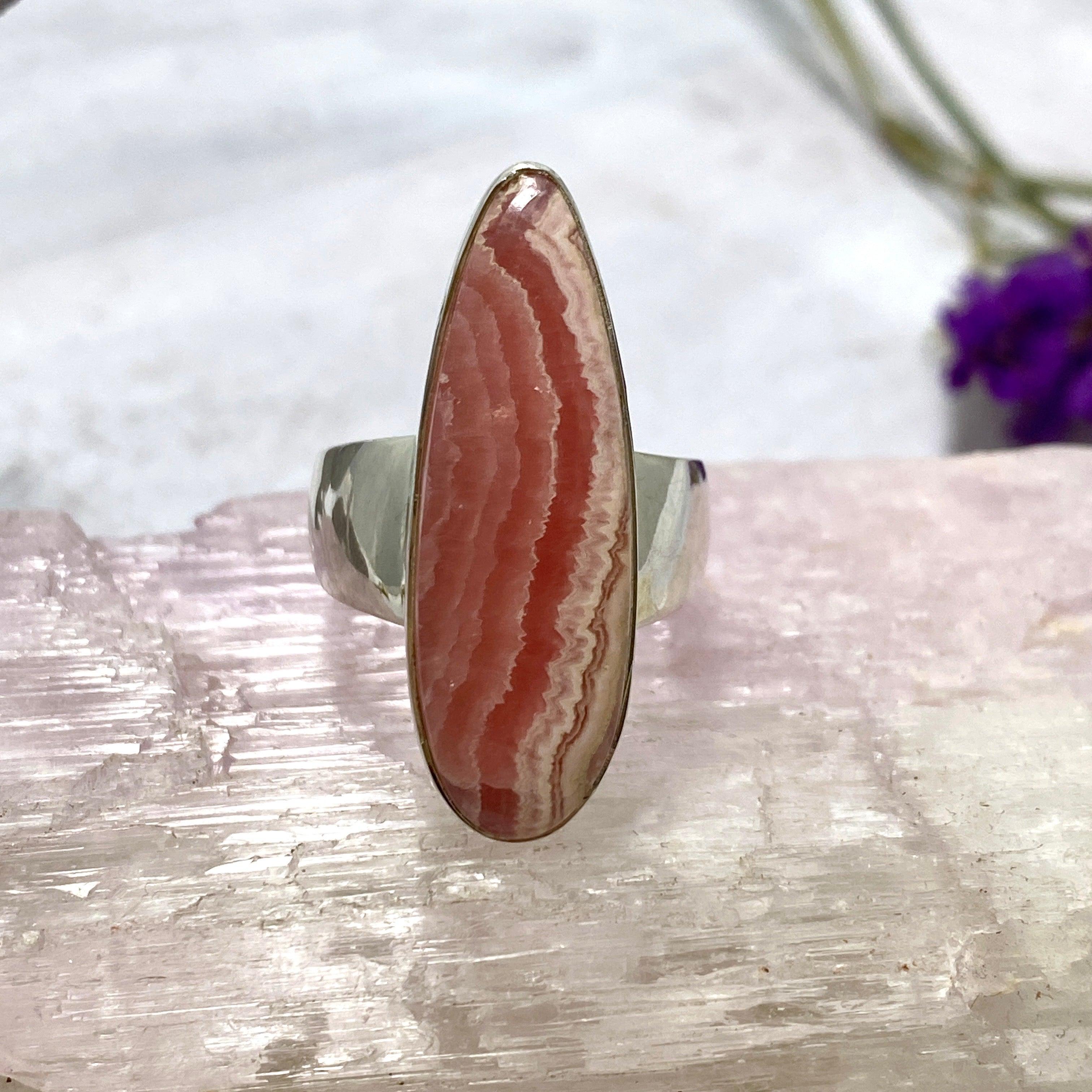 Rhodocrosite Teardrop Ring - Size 8 - KRGJ2556 - Elegant Jewelry for Women, Perfect for Weddings, Parties & Special Occasions