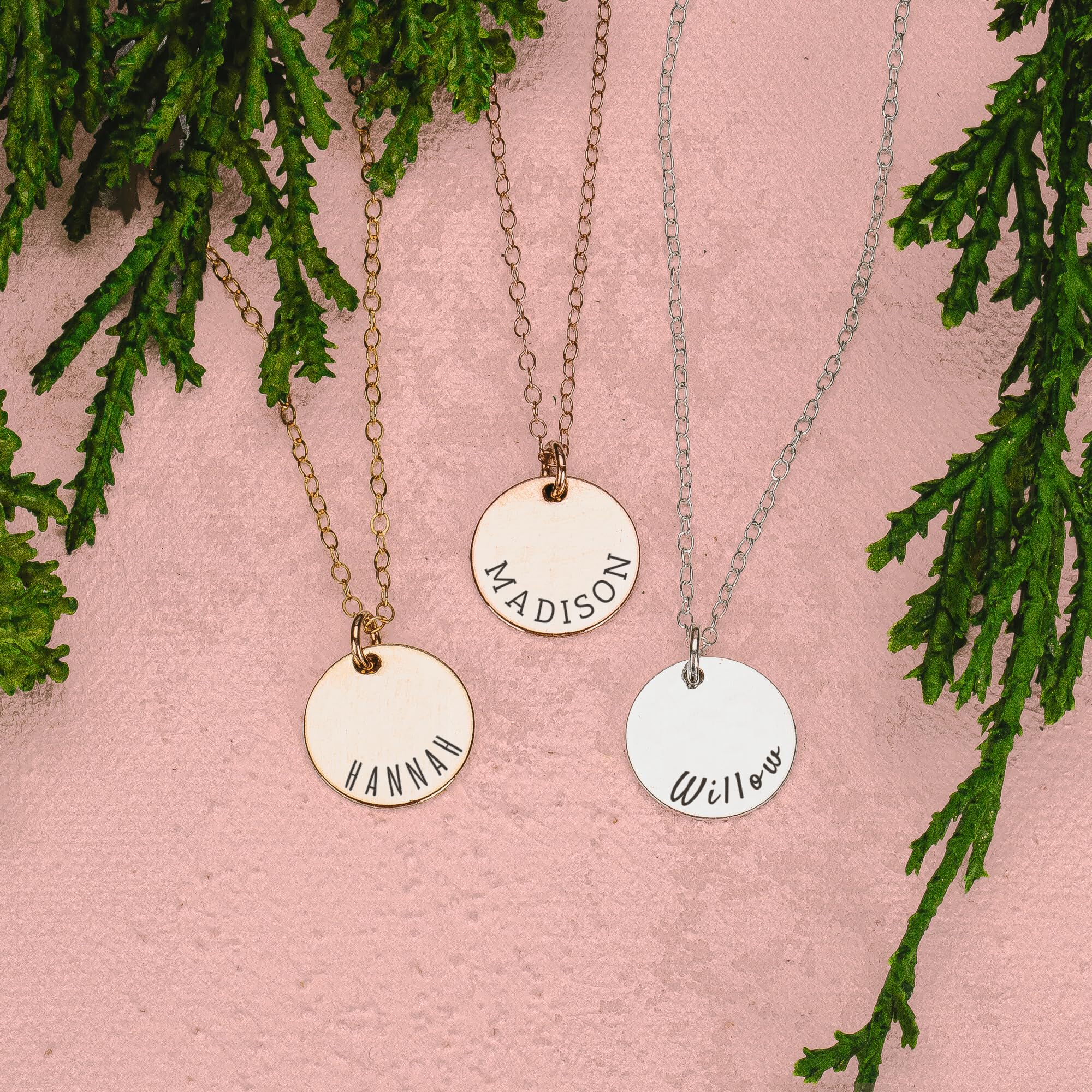 Personalized Engraved Round Disc Necklace - 14K Gold, Silver & Rose Gold Options | Custom Name Jewelry for Women, Gift for Her | Perfect for Anniversaries, Birthdays & Valentine's Day (16 Inch Chain)