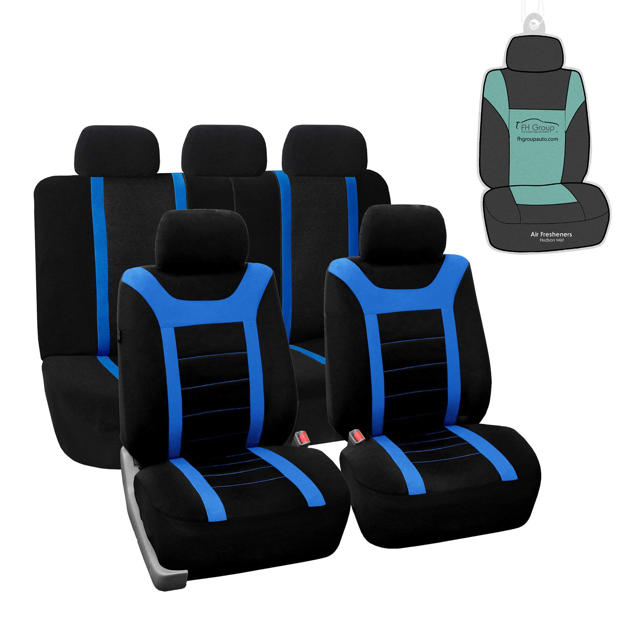 FH Group Universal Fit Car Seat Covers Full Set - Sports Style Airbag Compatible Split Rear Design for Trucks, SUVs & Vans | Interior Protection & Comfort | Perfect for Road Trips, Daily Commutes & Family Travel (Blue)