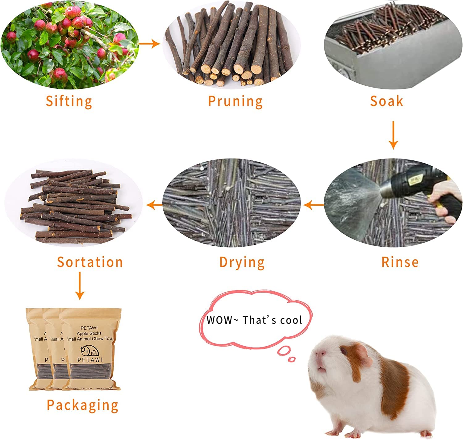 600g Natural Apple Wood Chew Sticks for Rabbits, Guinea Pigs, Chinchillas & Small Pets - 150 Count Dental Treats for Healthy Teeth | Perfect for Cage Enrichment & Chewing Needs