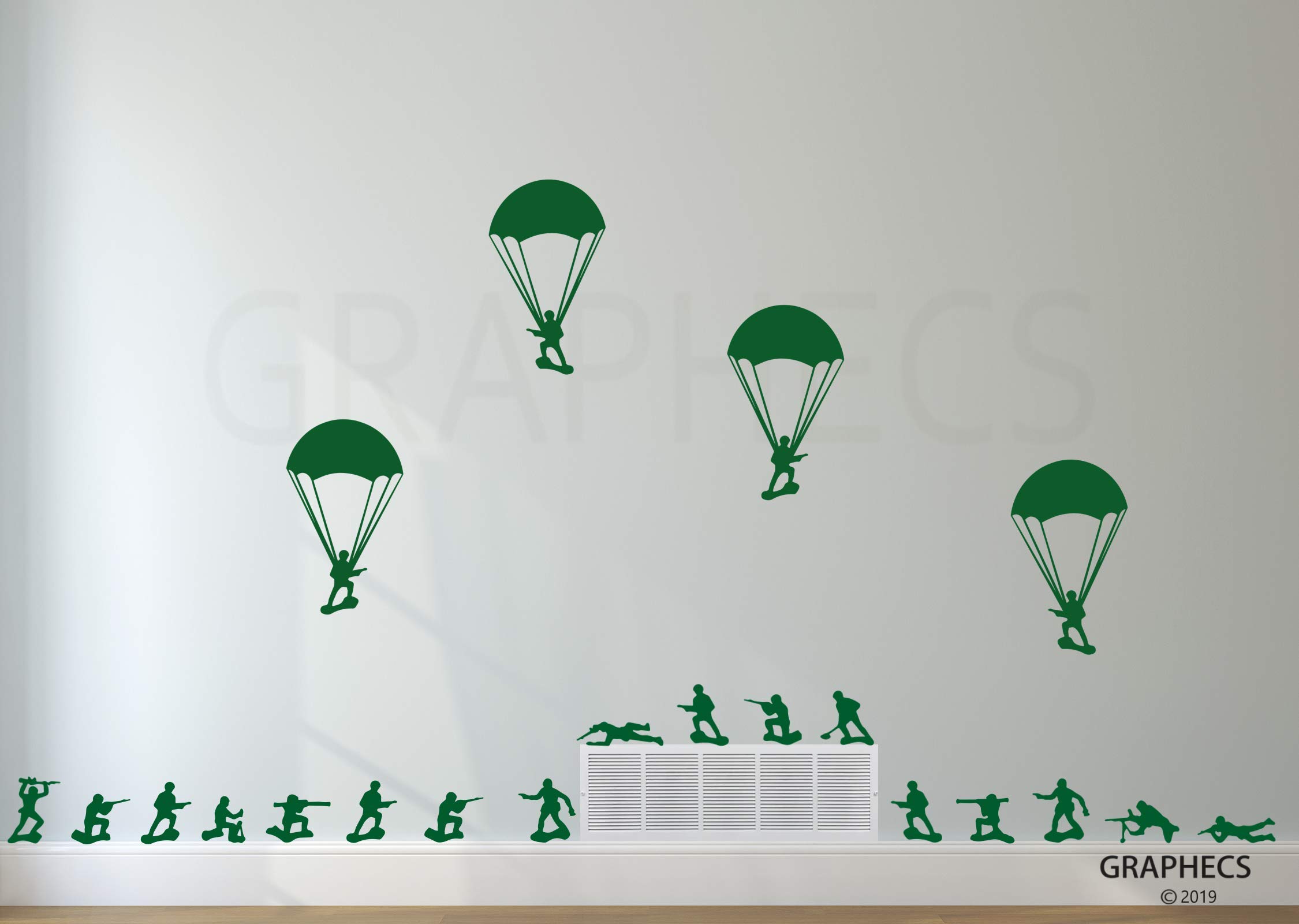 Toy Soldiers Parachute Wall Decals - Army Men Vinyl Stickers for Kids Room Decor | Perfect for Boys' Bedroom, Playroom & Nursery Wall Art