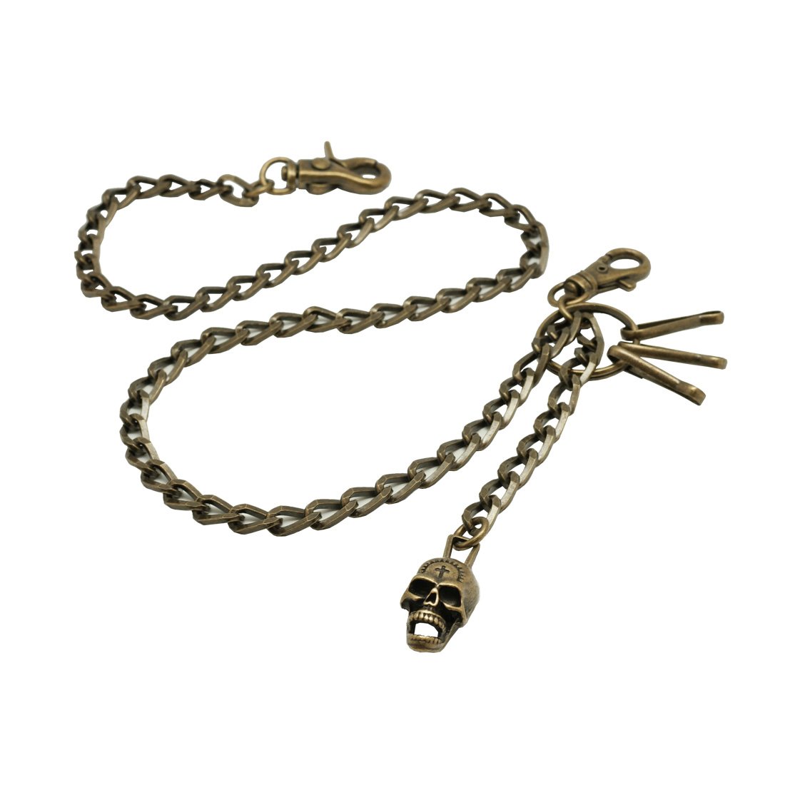 Cross Skull Charm Slim Angled Wallet Chain with Swivel Trigger Snap - Punk Biker Keychain for Motorcycle Keys, Wallet Accessories & Gothic Fashion