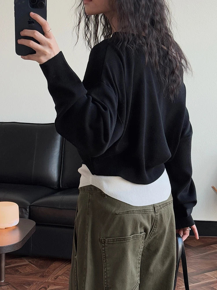 Black Block Knit Sweater for Women - Irregular Neck Long Sleeve Pullover | Fashionable 2025 Autumn Winter Trendy Top | Perfect for Casual Outings, Office Wear & Date Nights