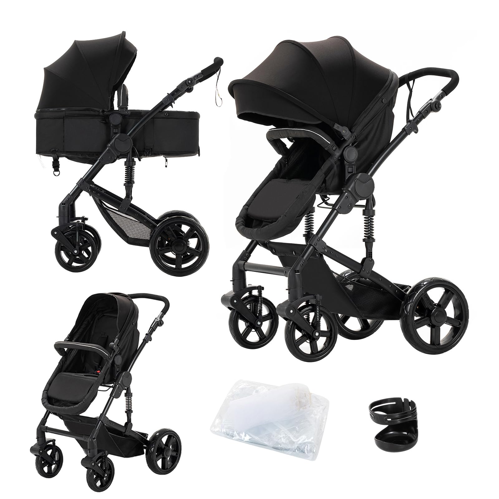 2 in 1 Convertible Baby Stroller with Bassinet - Reversible Infant Pushchair, Foldable Lightweight Travel Pram for Newborn & Toddler (Black) | Perfect for Shopping, Travel & Outdoor Walks