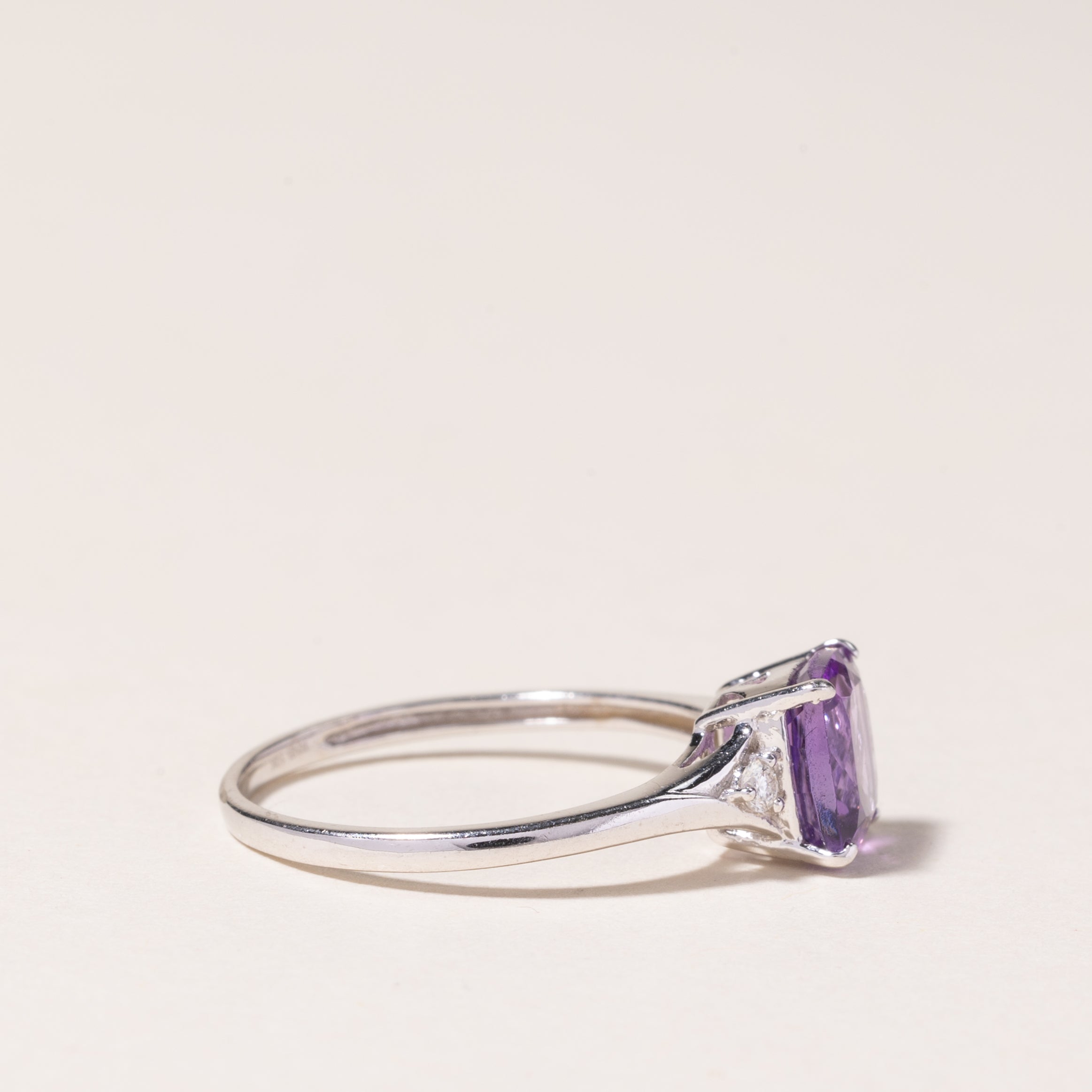 10K White Gold Amethyst and Diamond Ring - 1.37ct Amethyst with 0.54ctw Diamonds - Size 6.75 - Elegant Jewelry for Women, Perfect for Engagement, Anniversary or Gift Giving