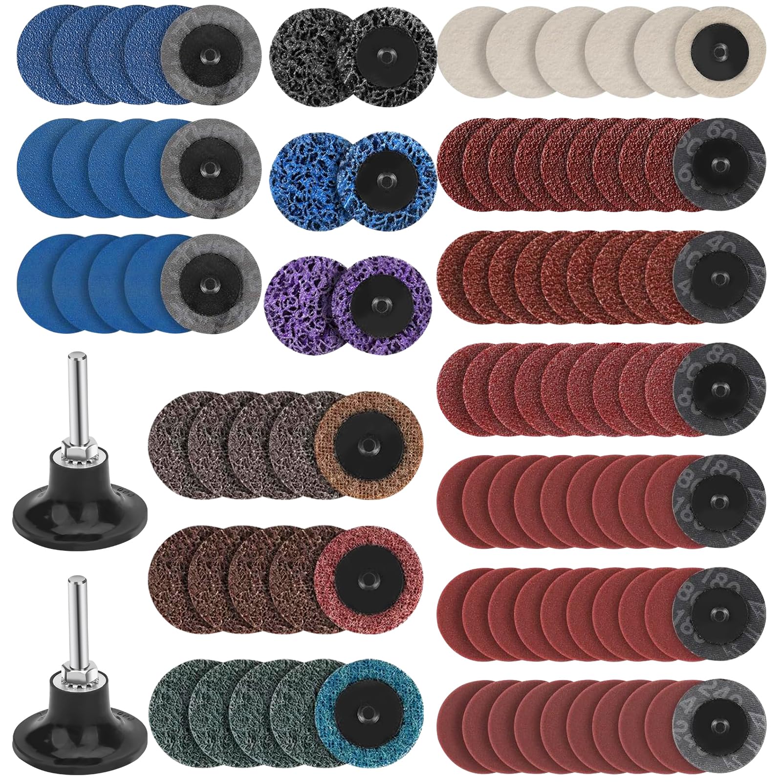 **SUNJOYCO 104-Piece 2-Inch Sanding Discs Set for Die Grinder – Surface Conditioning Discs with 2PCS 1/4