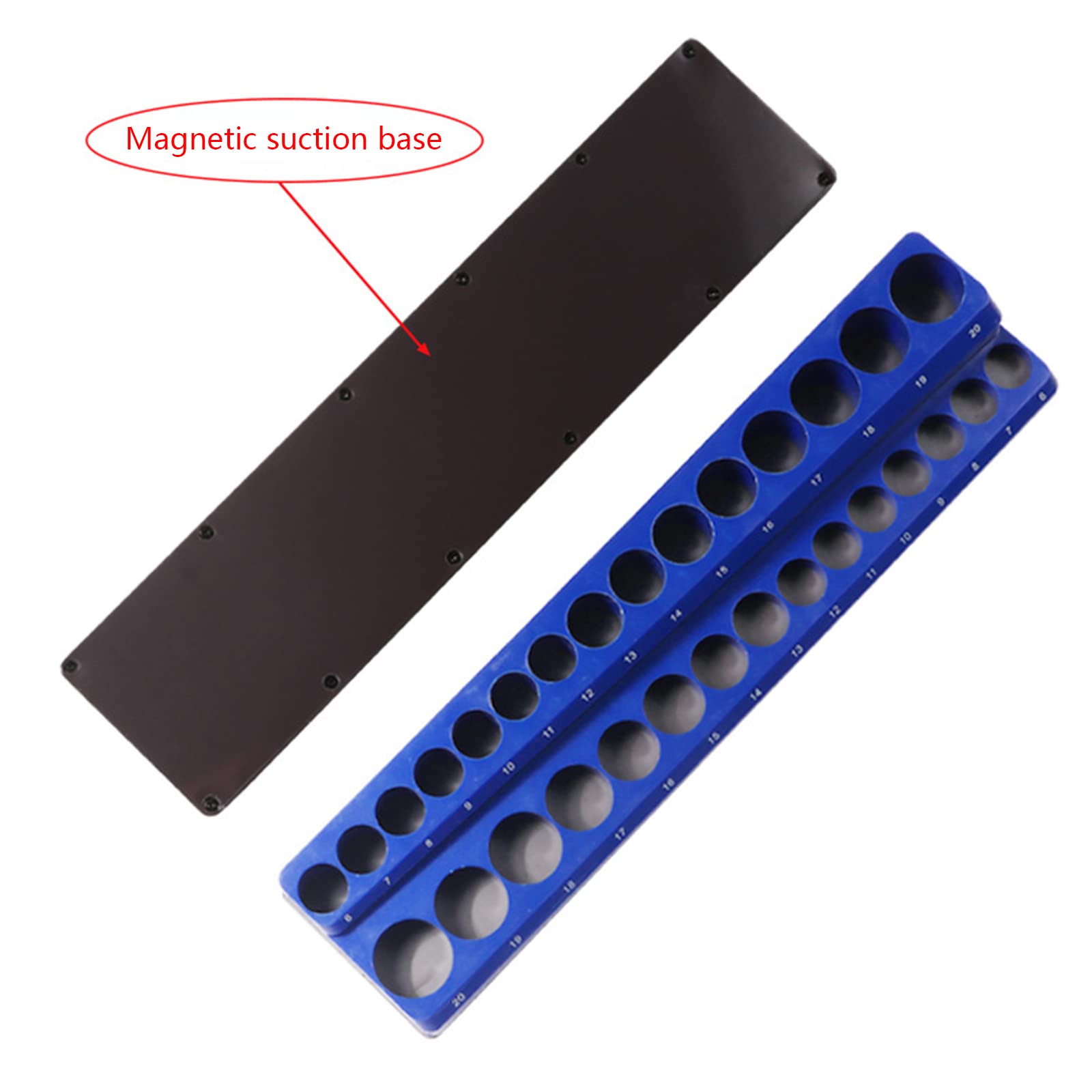 Magnetic Socket Holder Organizer - Heavy Duty Plastic Tool Storage Rack for 1/8