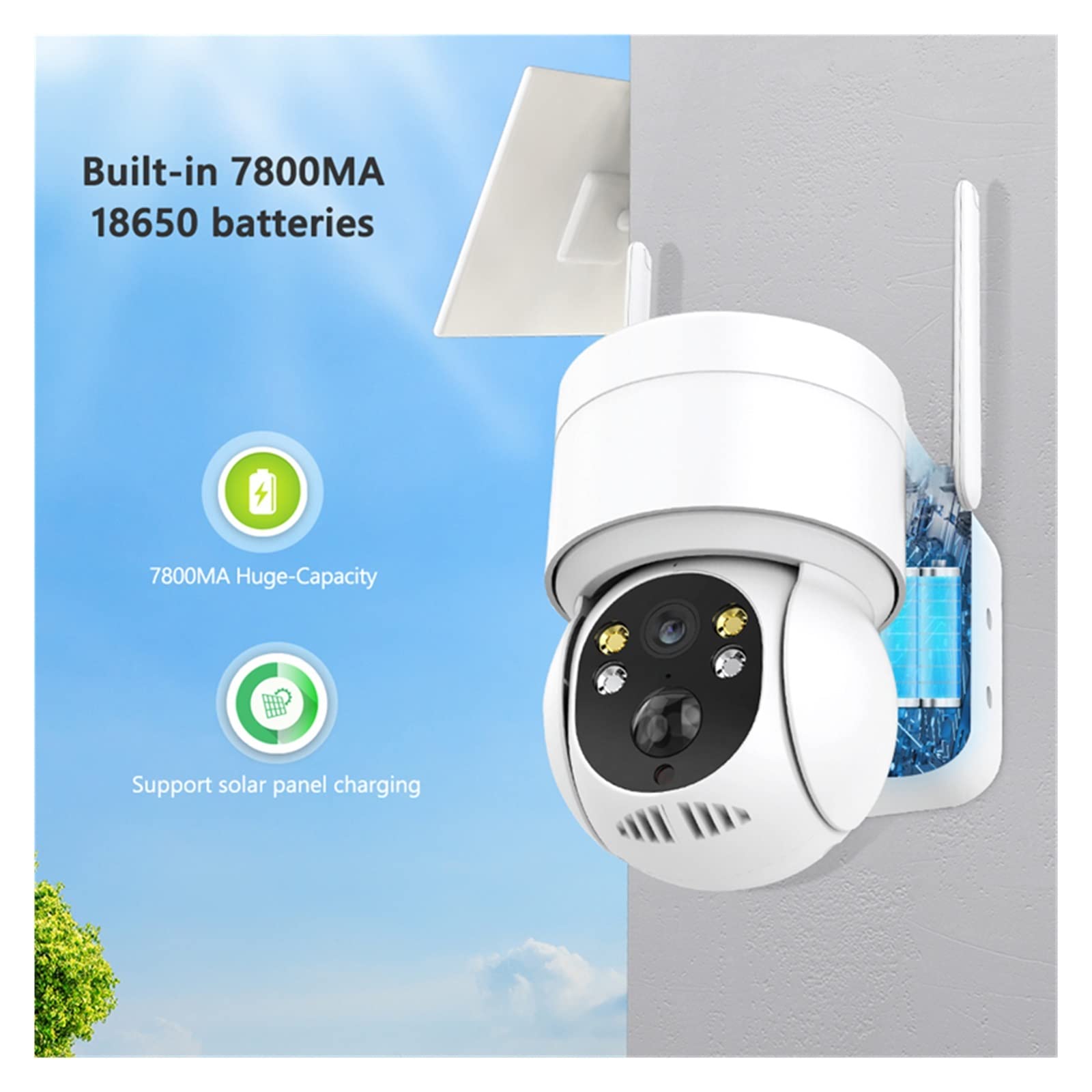 MZZYG Solar Security Camera - 4MP HD Wireless Outdoor WiFi IP Camera with Solar Panel & 7800mAh Rechargeable Battery (Includes 64GB Storage) - Ideal for Home, Yard, Garage & Business Surveillance