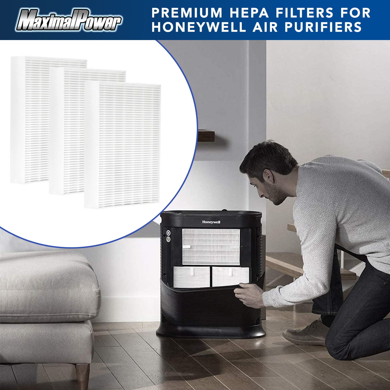 MaximalPower HPA300 HON R True HEPA Replacement Filter - Compatible with Honeywell HPA100, HPA200, HPA300 Air Purifiers | Perfect for Home, Office & Allergy Relief