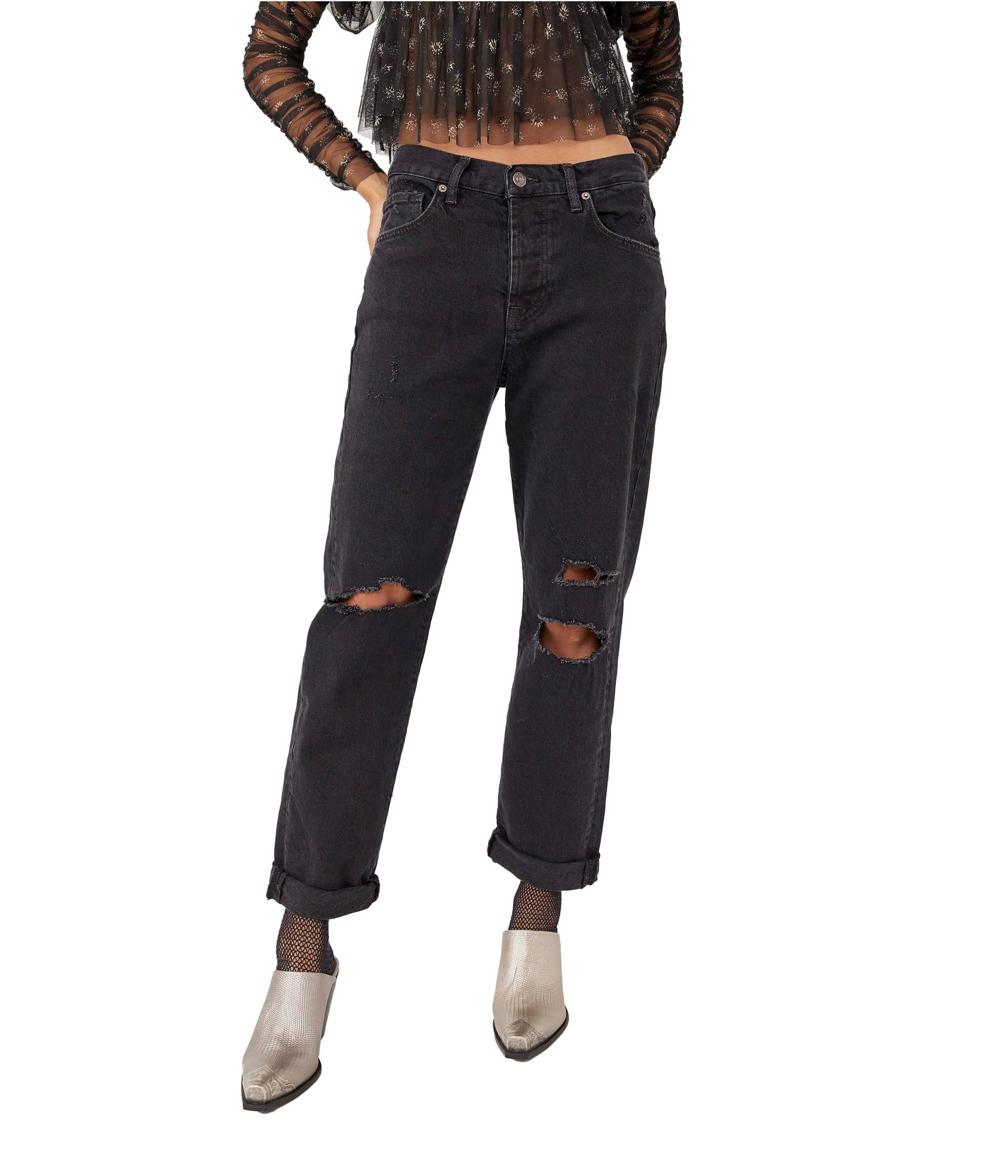 Free Women's Bren Boyfriend Jeans - High Waisted Distressed Denim Pants for Casual Wear & Everyday Outfits | Perfect for Street Style, Shopping & Weekend Hangouts